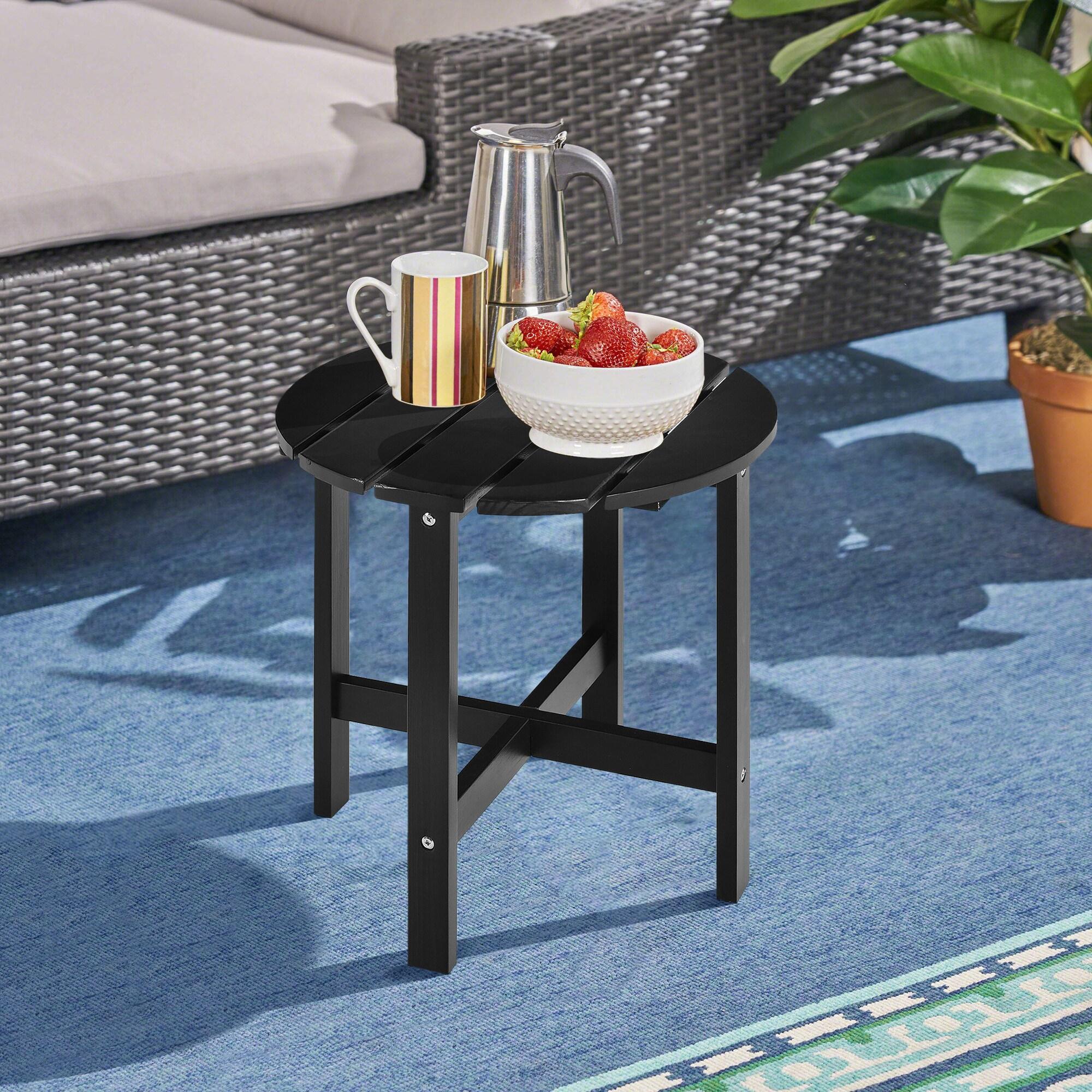 Costway 18'' Patio Round Side End Coffee Table Wooden Slat Garden Deck Black