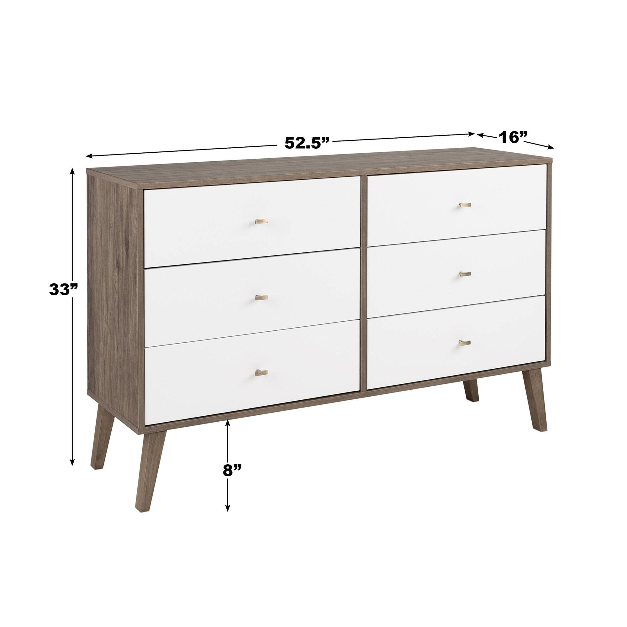 Milo Mid-Century Modern 6 Drawers Dresser Drifted Gray/White - Prepac