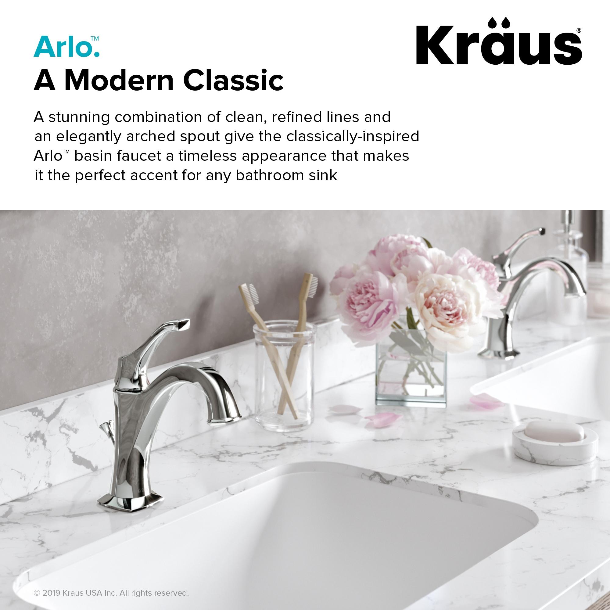 Kraus Arlo Single Hole 1-Handle WaterSense Bathroom Sink Faucet with Drain and Deck Plate