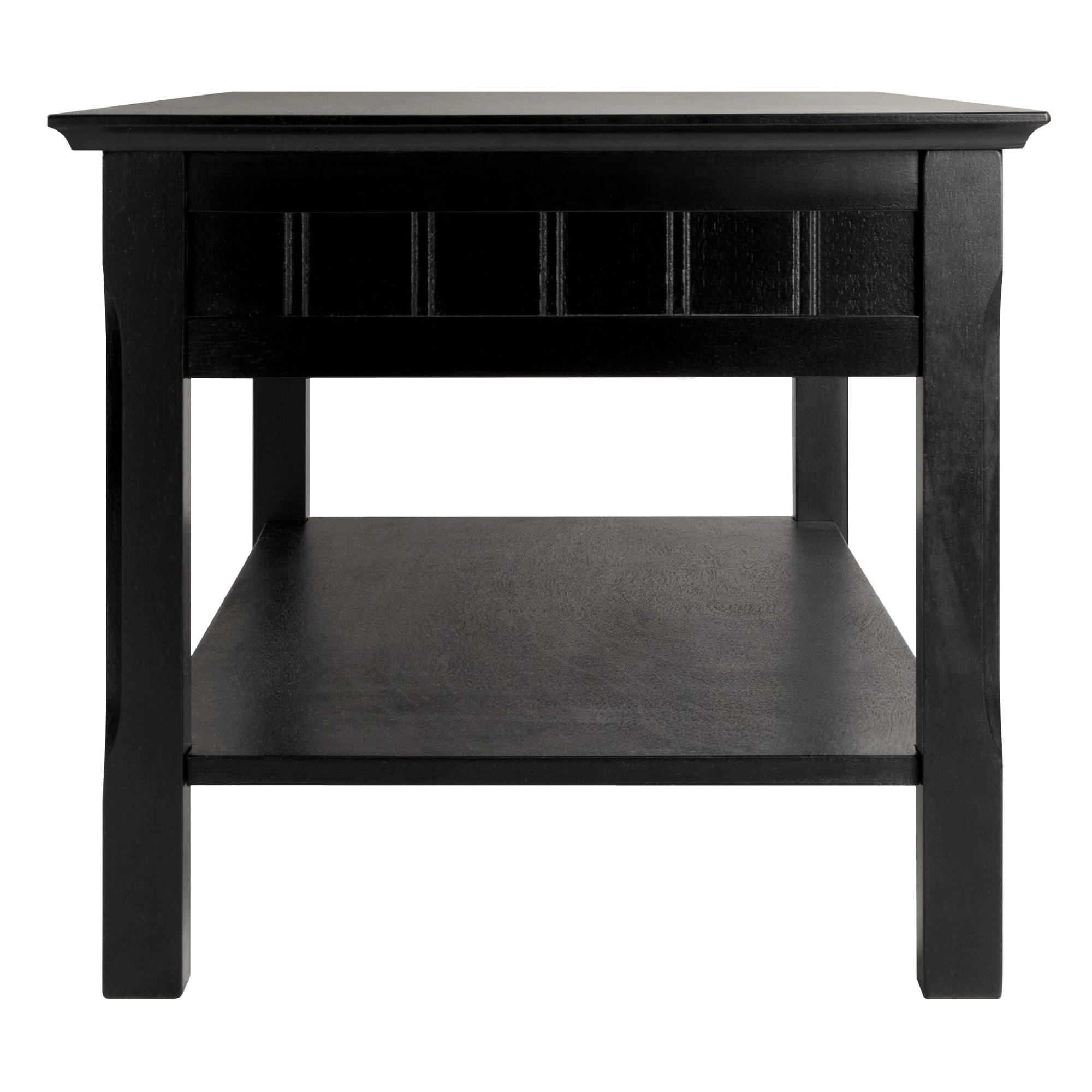 Timer Coffee Table, Drawers and Shelf - Black - Winsome: Solid Wood, Chrome Handle Accents
