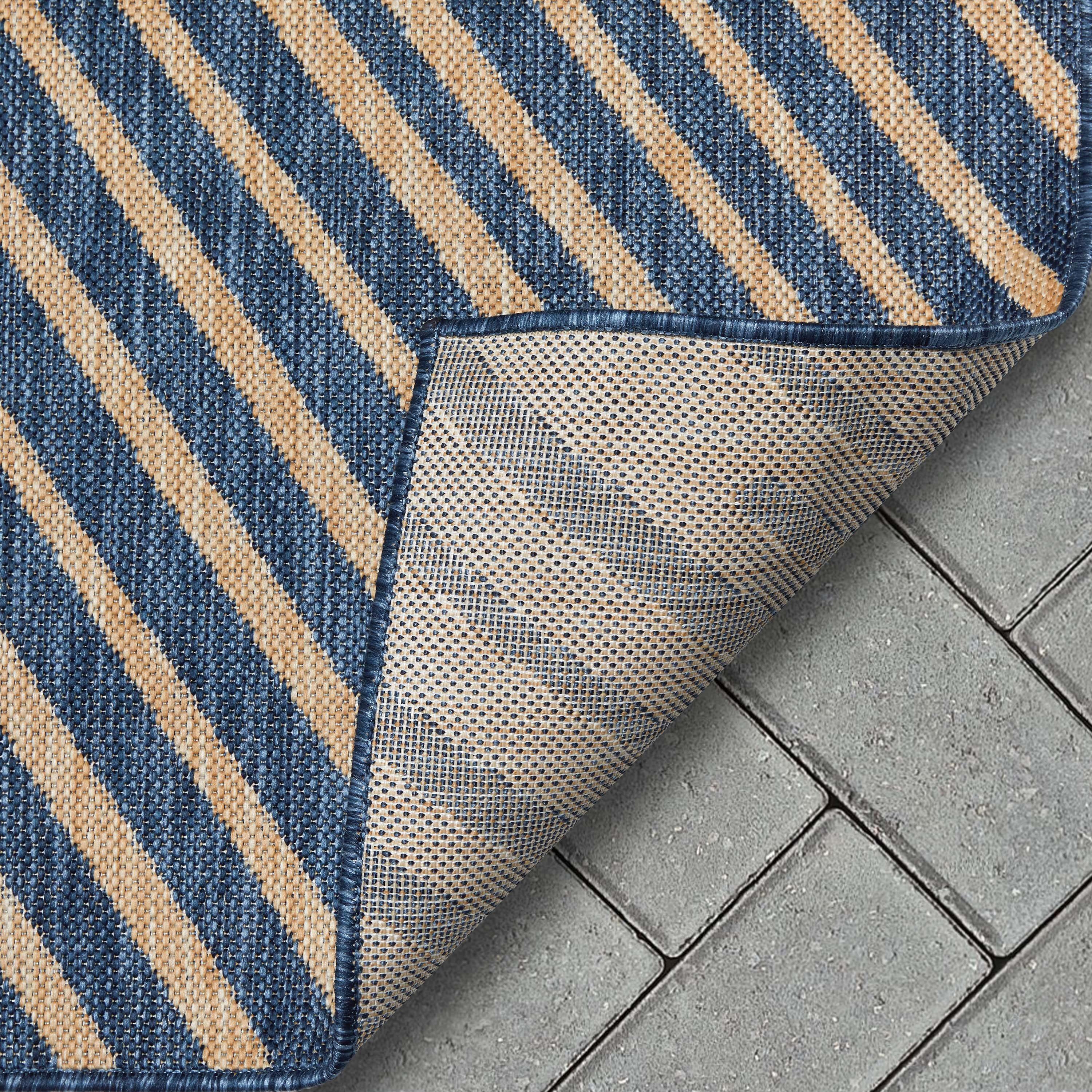 Marshanna Kesia Modern Stripes Indoor/Outdoor Blue Flat-Weave Rug