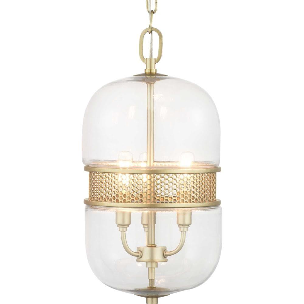 Progress Lighting, Cayce Collection, 3-Light Pendant, Vintage Gold, Glass Shade
