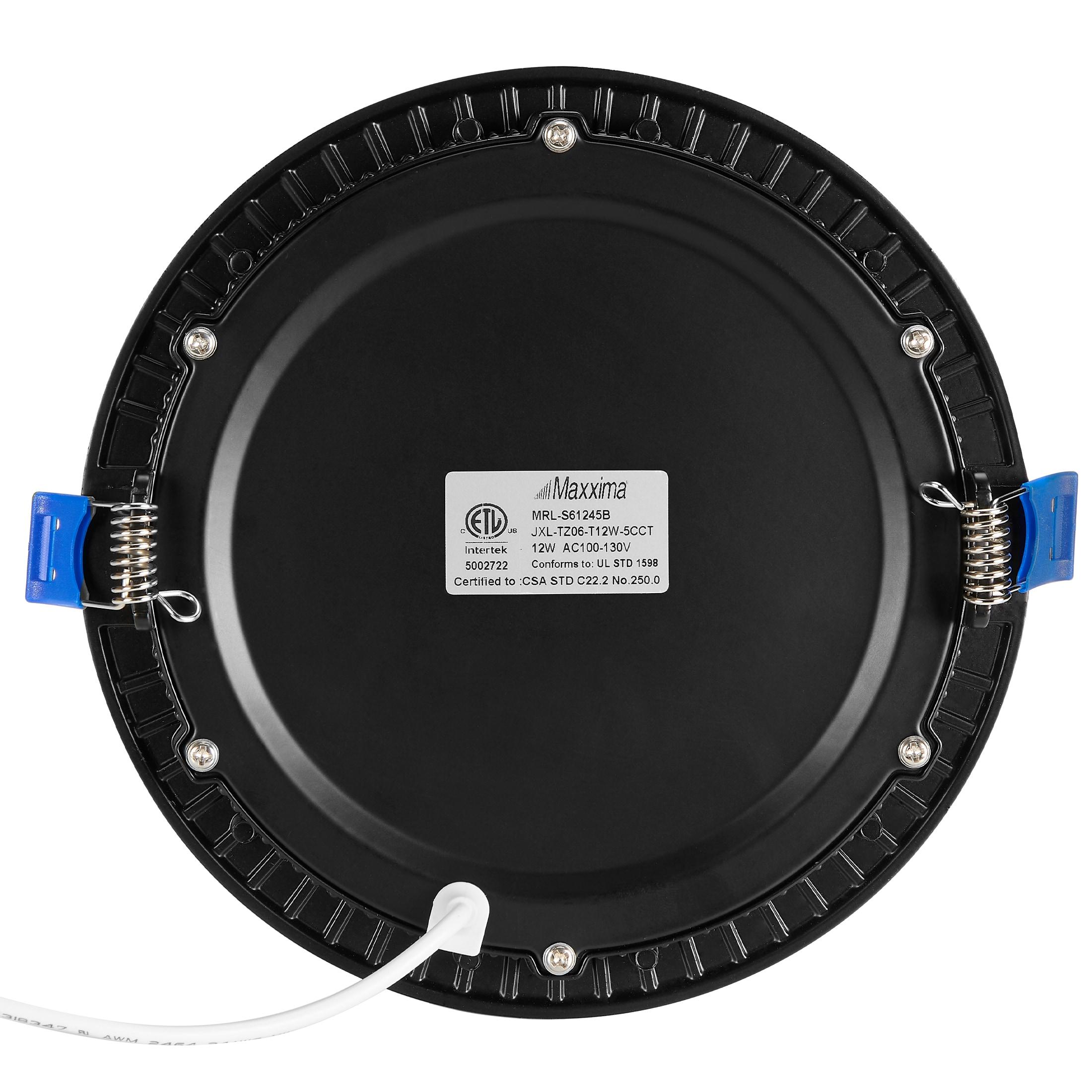 Maxxima 6 in. Ultra-Thin Recessed LED Downlight with Junction Box, Black Trim, 5 CCT Color Selectable (2700K/3000K/3500K/4000K/5000K), Dimmable, 1000 Lumens