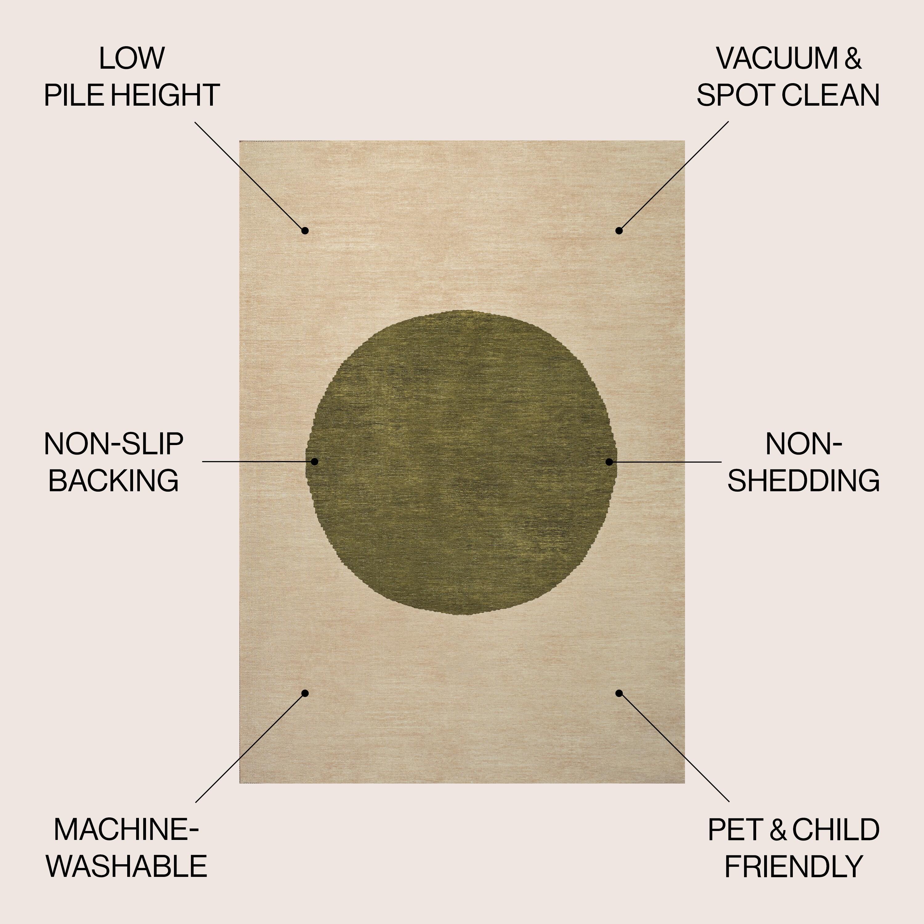 9' x 12' Cirkel Minimalist Geometric Dot Machine-Washable Area Rug, Cream/Olive - JONATHAN Y