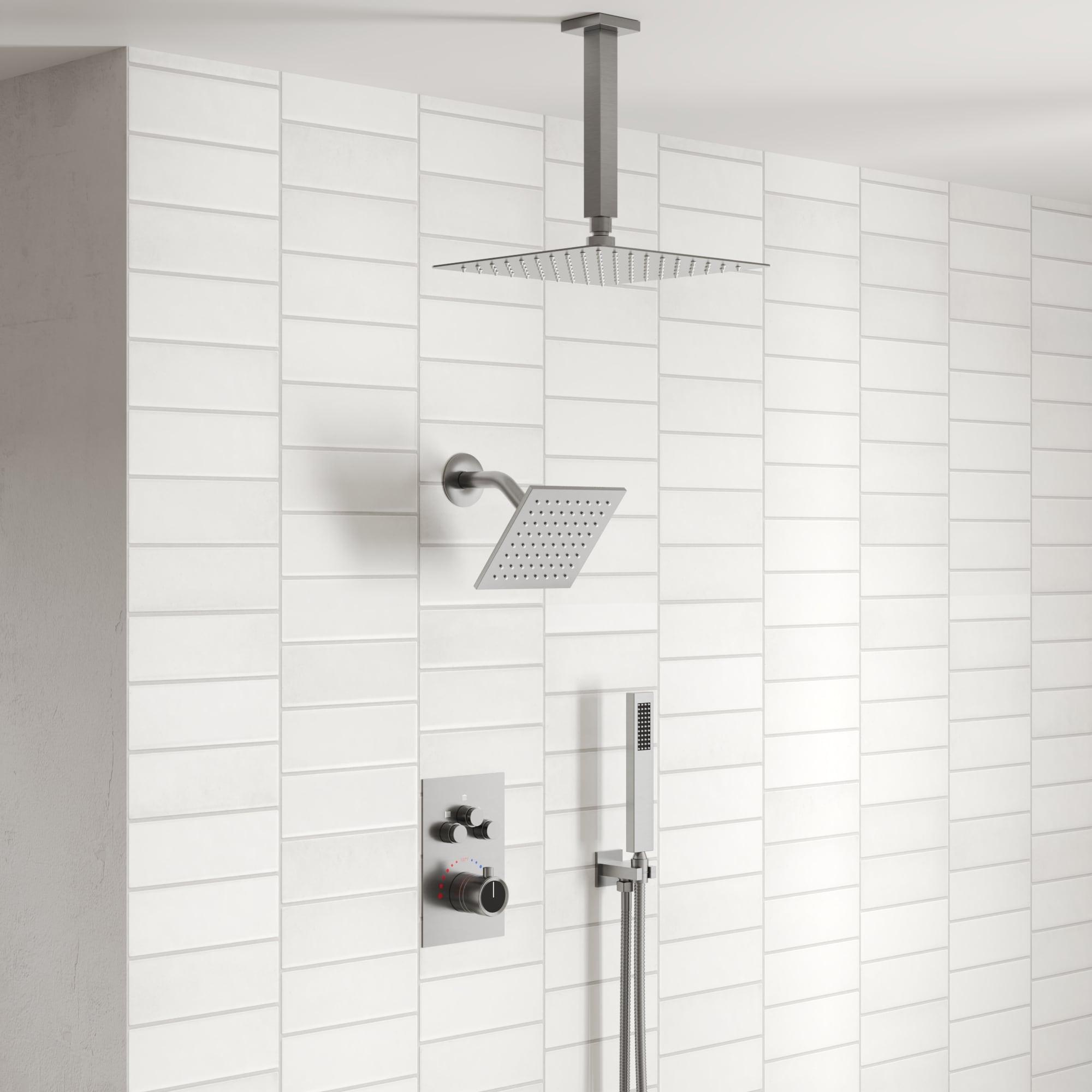 DualJetSpa 15-Spray Patterns 16" & 6" Dual Shower Head, Shower FaucetSystem with Thermostatic Rough-in Valve and Body Jets