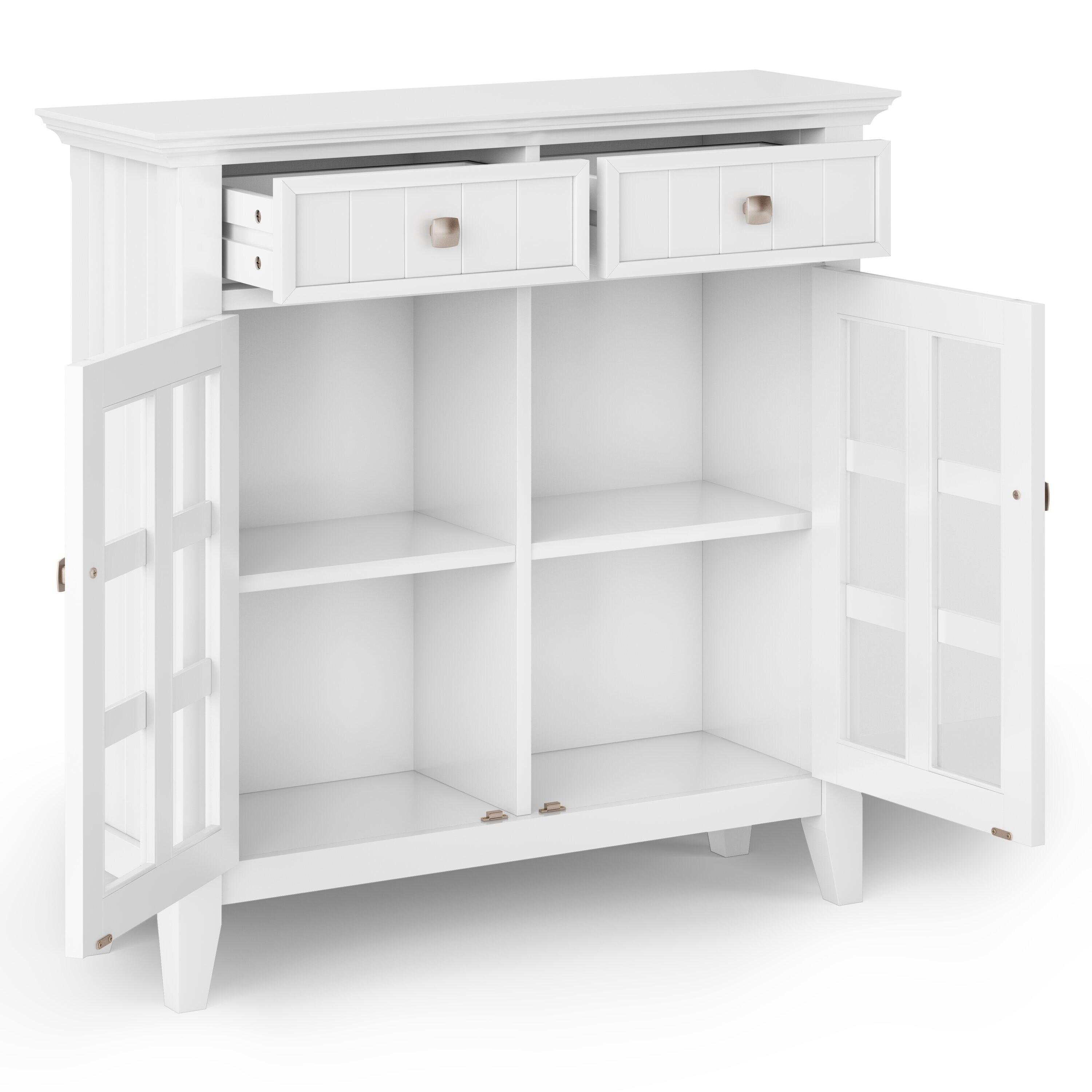 Simpli Home Acadian 36"W Solid Wood 2-Shelf Entryway Storage Cabinet with Glass Doors and 2 Drawers