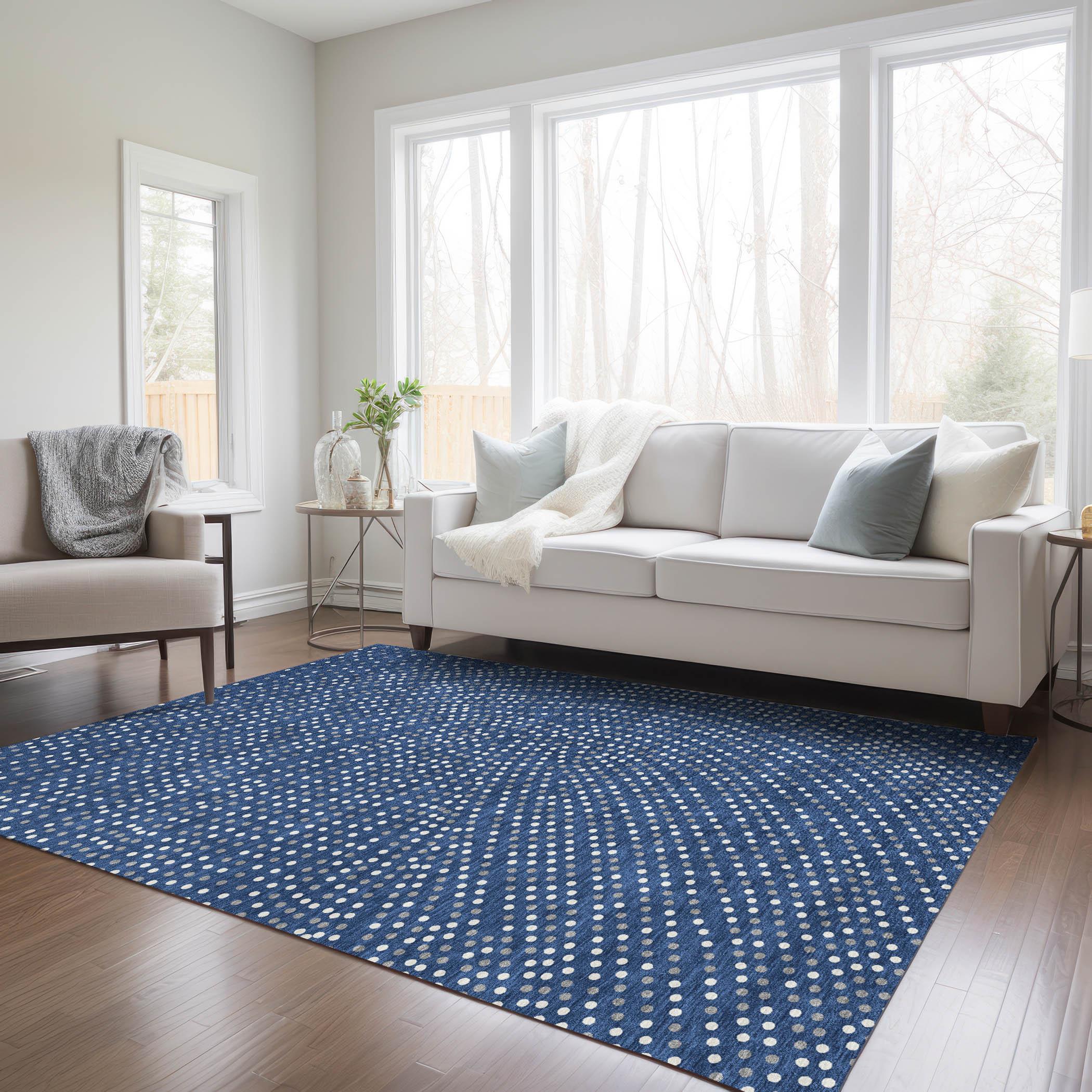 Navy Rectangular Machine-Washable Synthetic Indoor/Outdoor Rug 3' x 5'