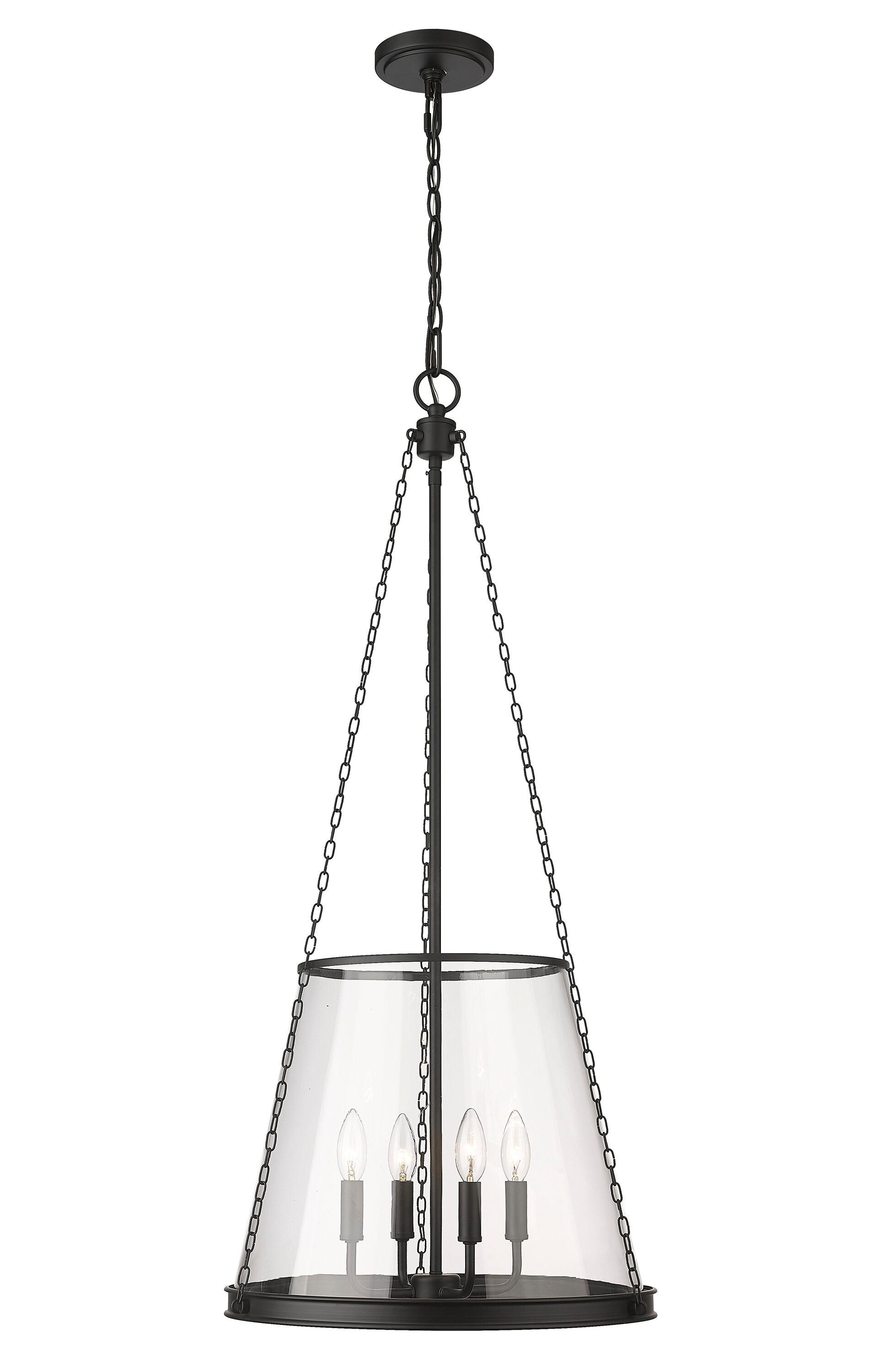 Prescott Matte Black 4-Light Industrial Pendant with Clear Glass Shade