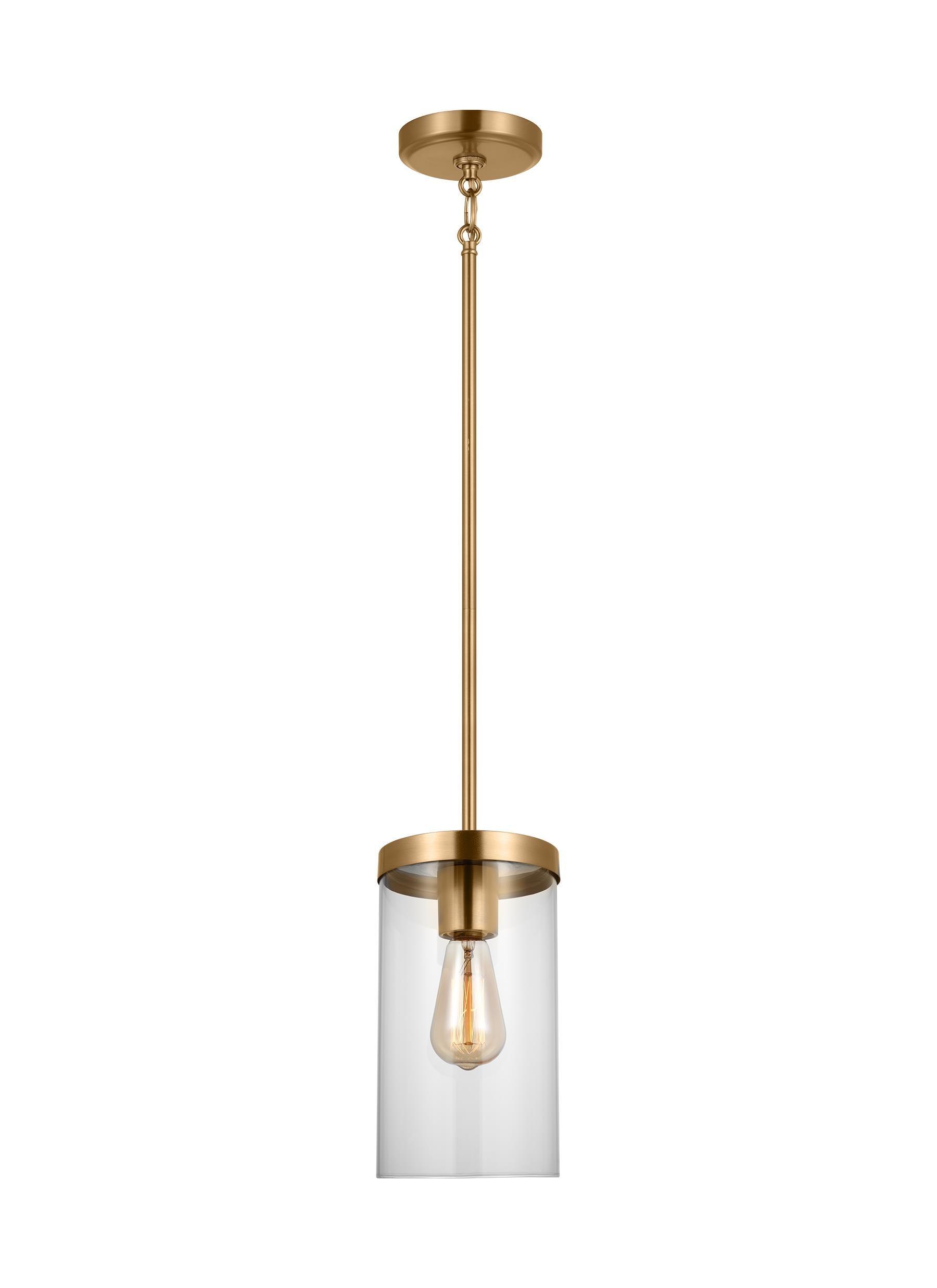 Zire 6" Satin Brass and Clear Glass Pendant Light