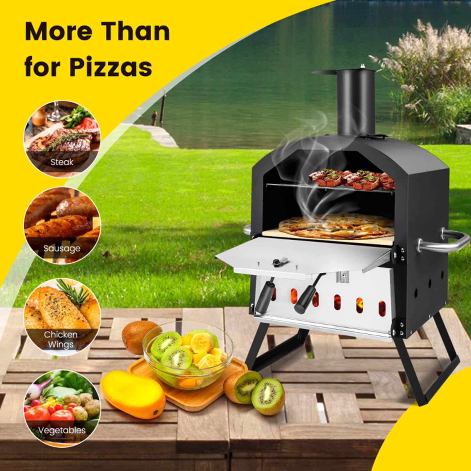 Spaco Grill, Outdoor BBQ Grill,Outdoor Pizza Oven with Anti-scalding Handles and Foldable Legs-Black