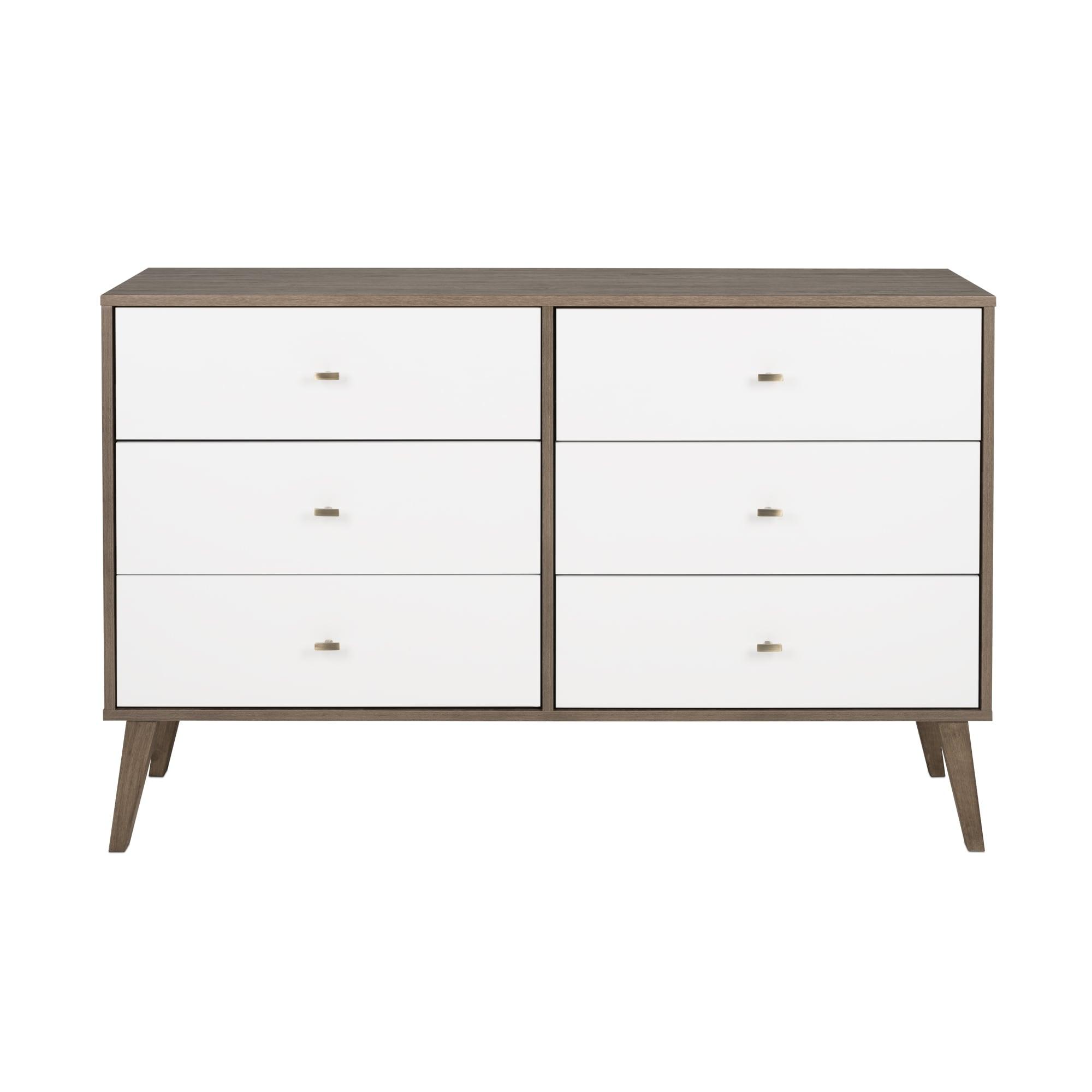 Milo Mid-Century Modern 6 Drawers Dresser Drifted Gray/White - Prepac