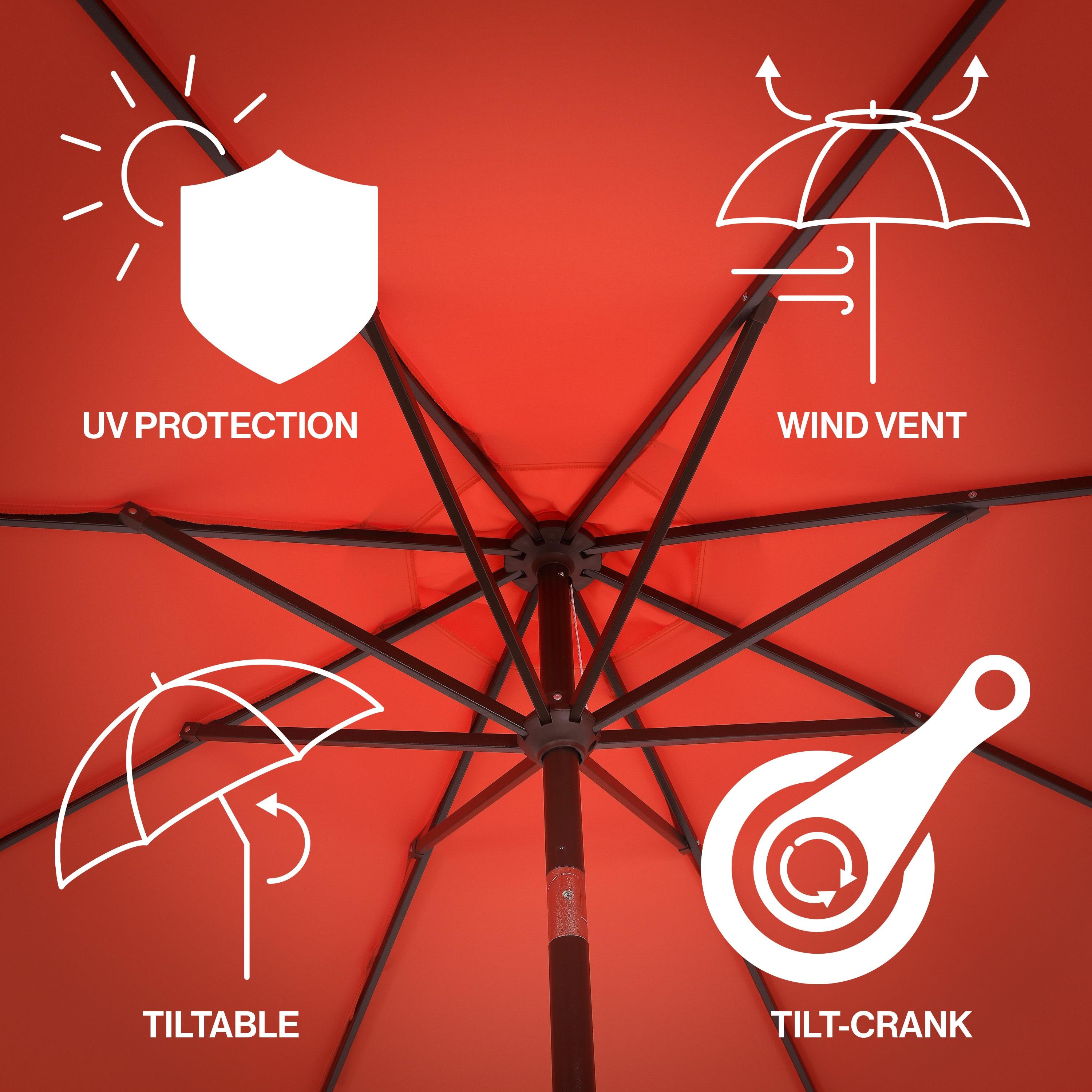 Red Barrel Studio® Beeliar 9 ft. Classic Scalloped Fringe Market Patio Umbrella with Auto-Tilt, Crank, and UV Protection