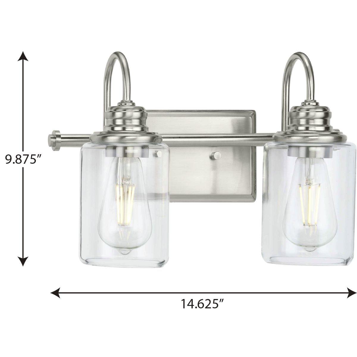 Aiken Collection Two-Light Brushed Nickel Clear Glass Farmhouse Style Bath Vanity Wall Light