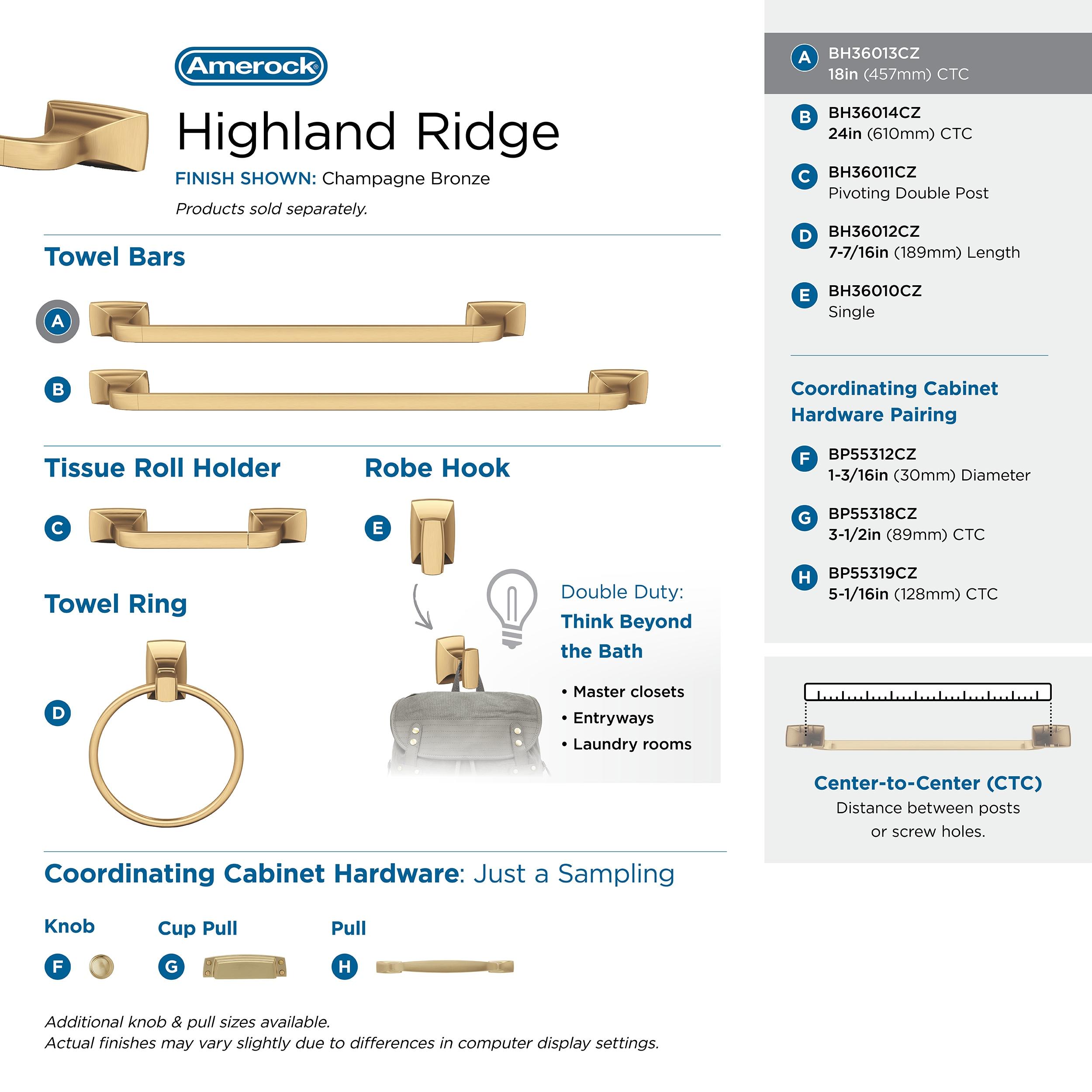 Amerock Highland Ridge Champagne Bronze 18 inch (457mm) Towel Bar