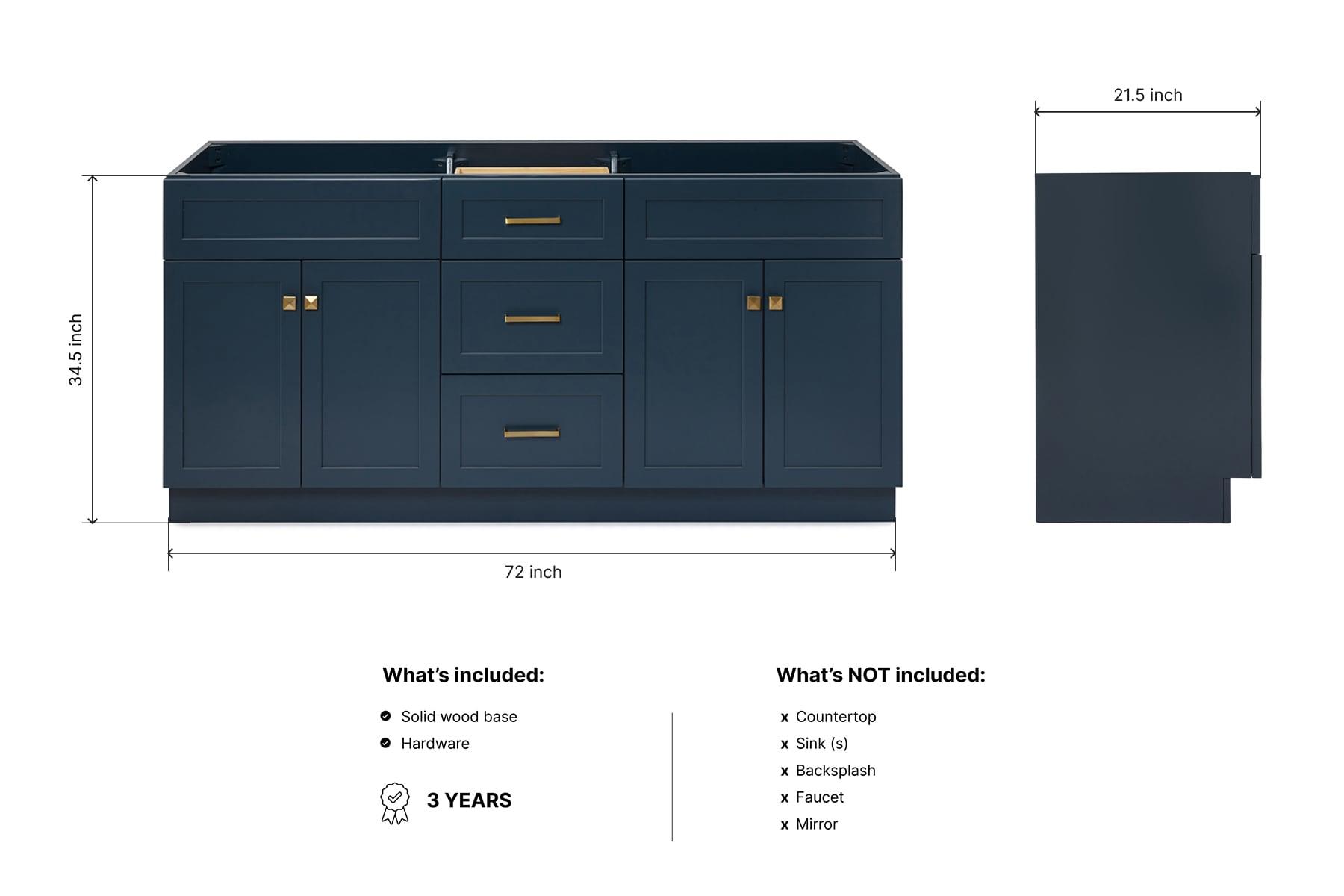 Ariel Hamlet 72 In. Double Sink Base Cabinet In Midnight Blue