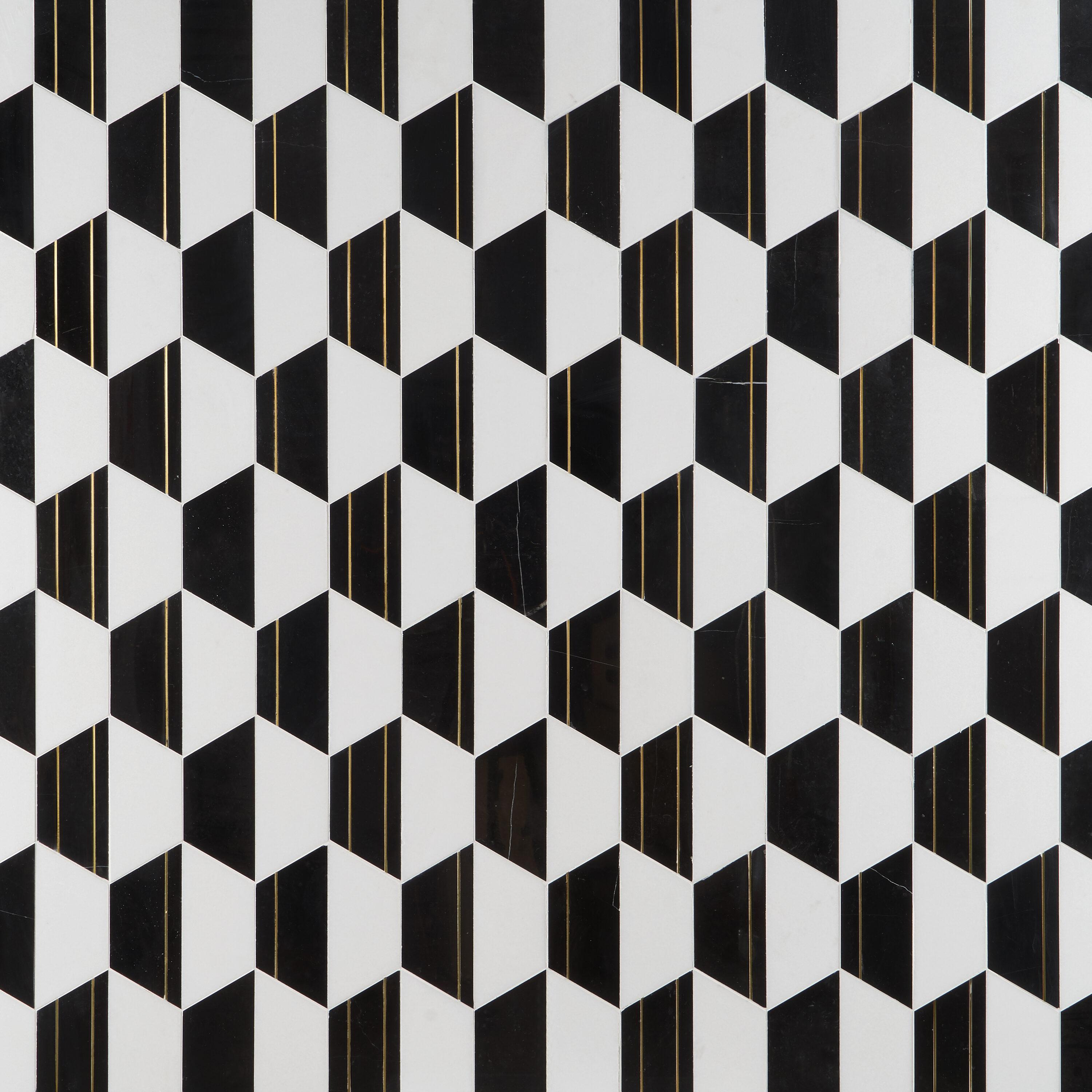 Meld 10.43" x 12.04" Marble and Brass Mosaic Hexagon Tile (0.87 Sq. Ft. / Sheet)