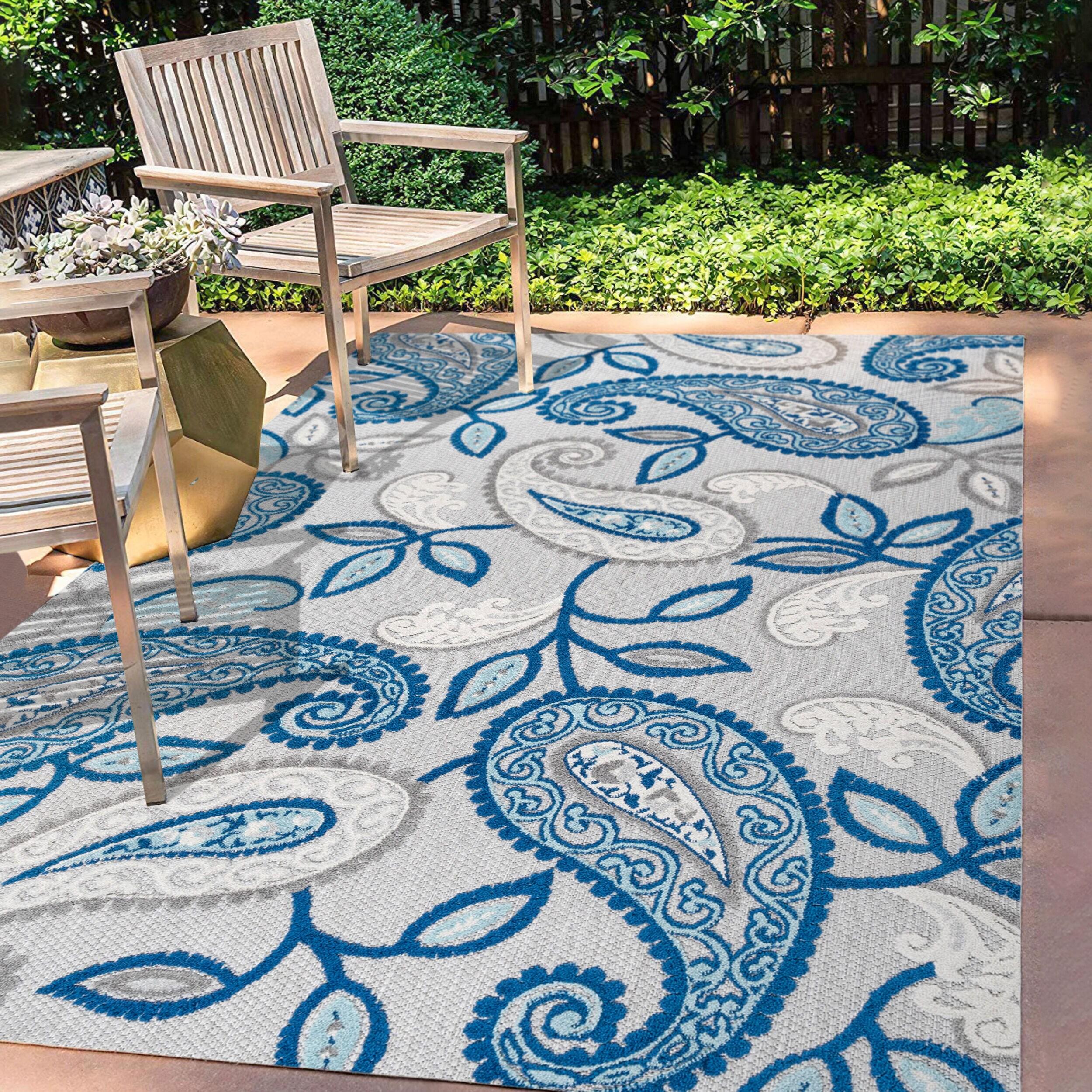 5'x8' Julien Paisley High-Low Indoor/Outdoor Area Rug, Blue/Light Gray - JONATHAN Y