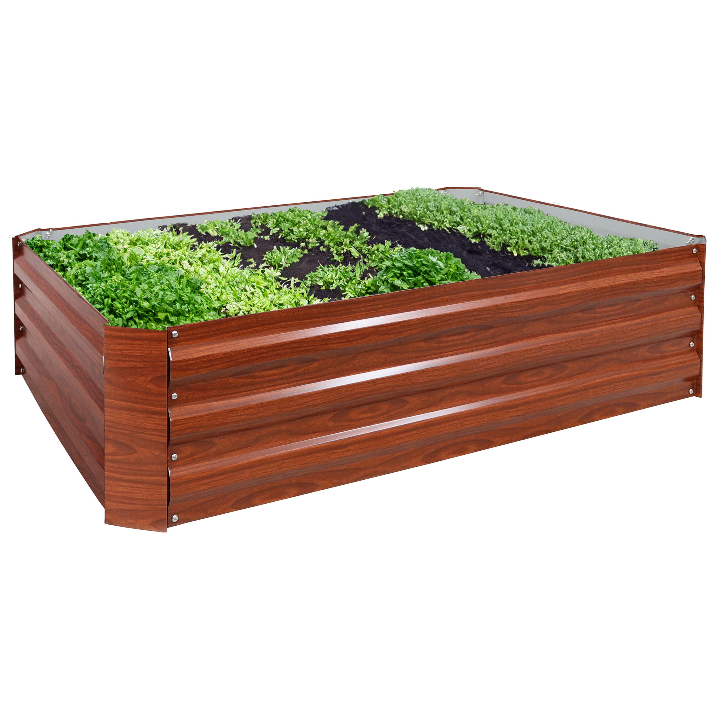 Sunnydaze Raised Hot Dip Galvanized Steel Garden Bed for Plants, Vegetables, and Flowers - 47" L x 11.75" H - Woodgrain