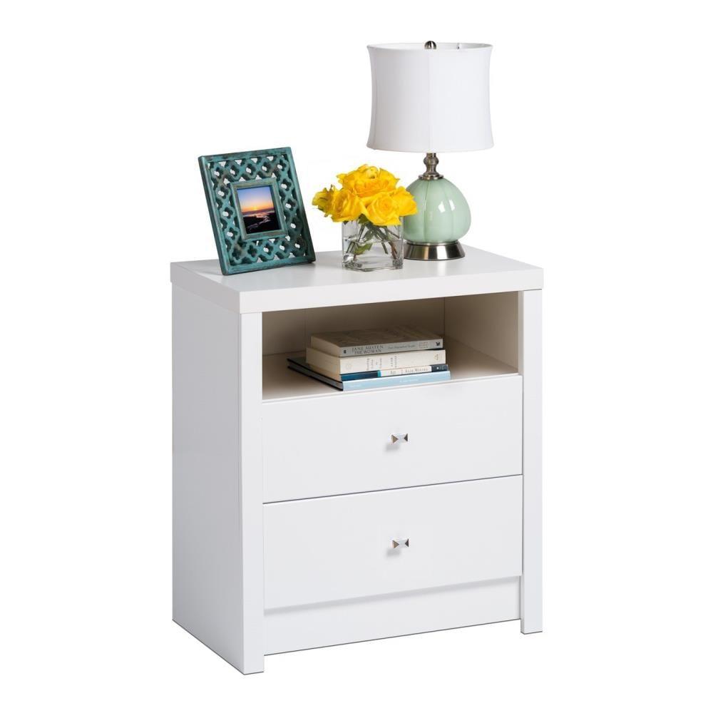 Calla Tall 2 Drawer Nightstand White - Prepac: Modern Style, Wood Composite, Includes Anti-Tip Hardware