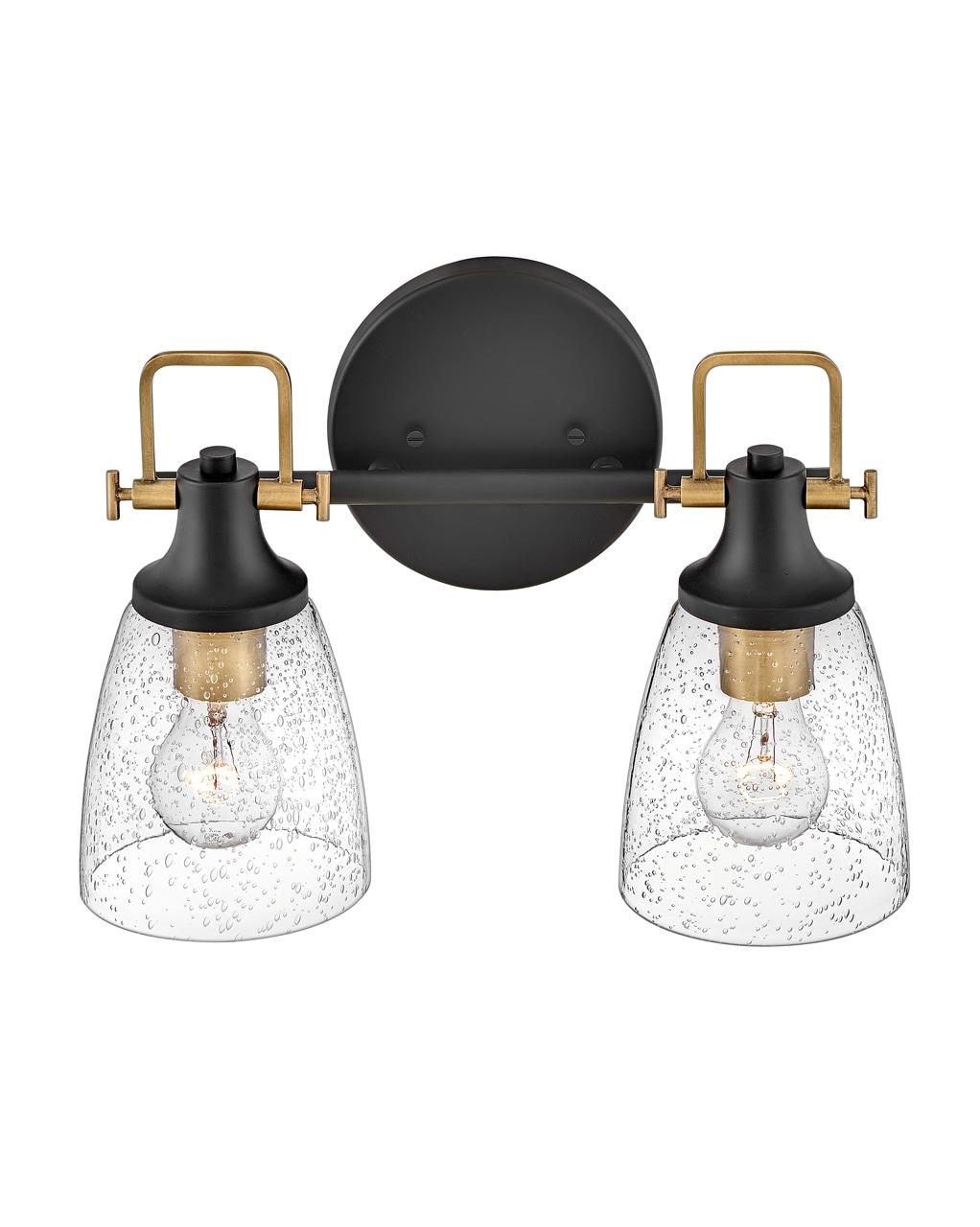 Easton Two-Light Bath Vanity Fixture w/ Clear Seedy Glass Shades