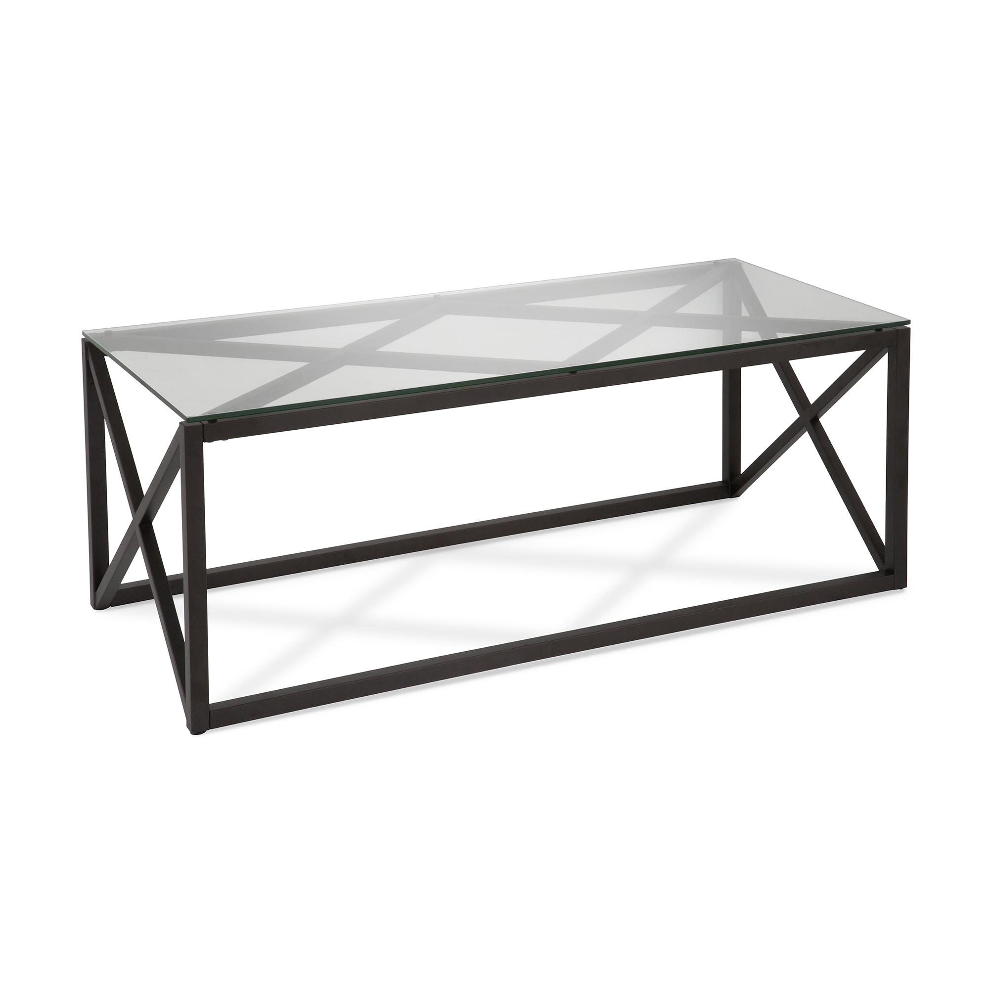 Evelyn Mid-Century Blackened Bronze 46" Glass Coffee Table