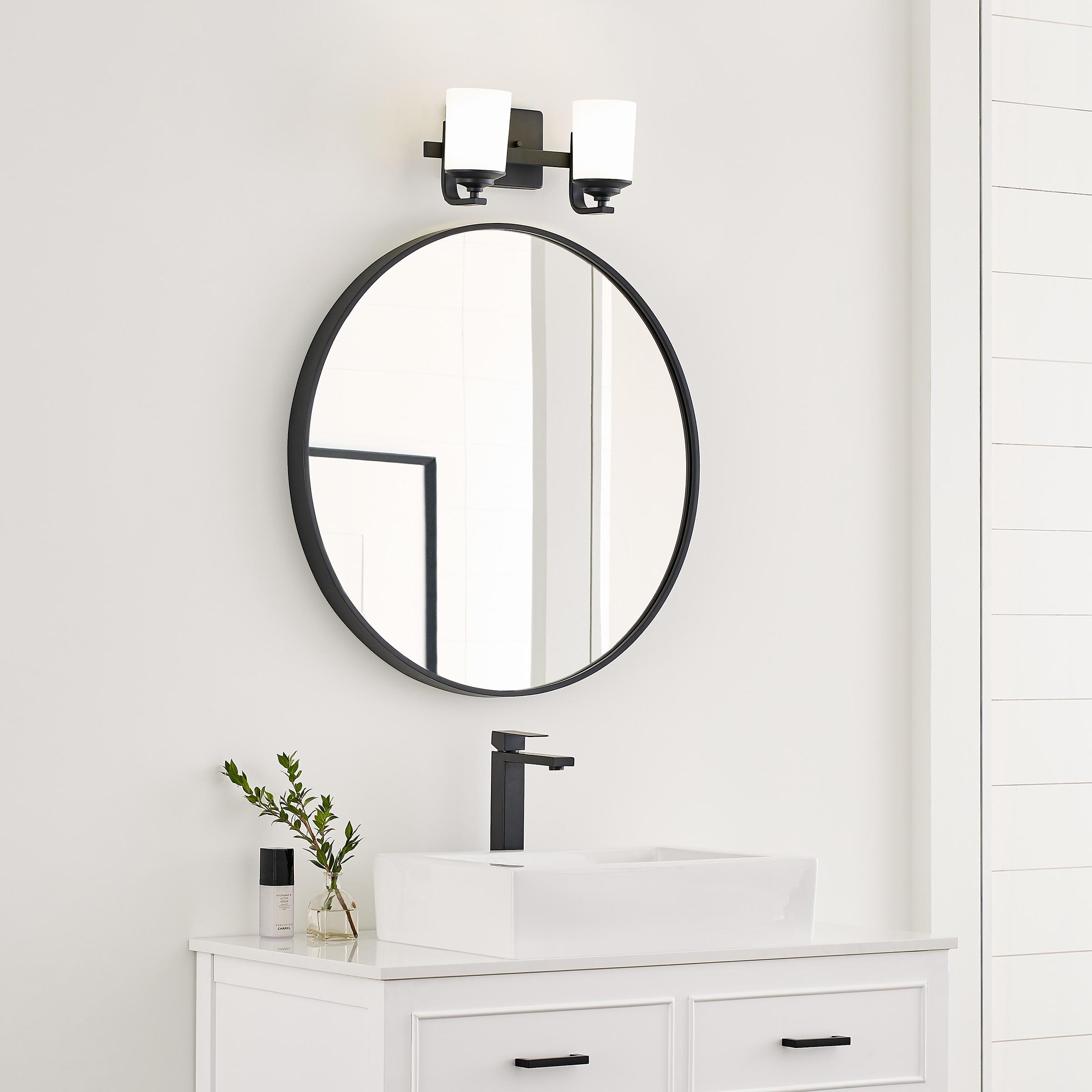 Midnight Black 2-Light Vanity Wall Sconce with Etched White Glass