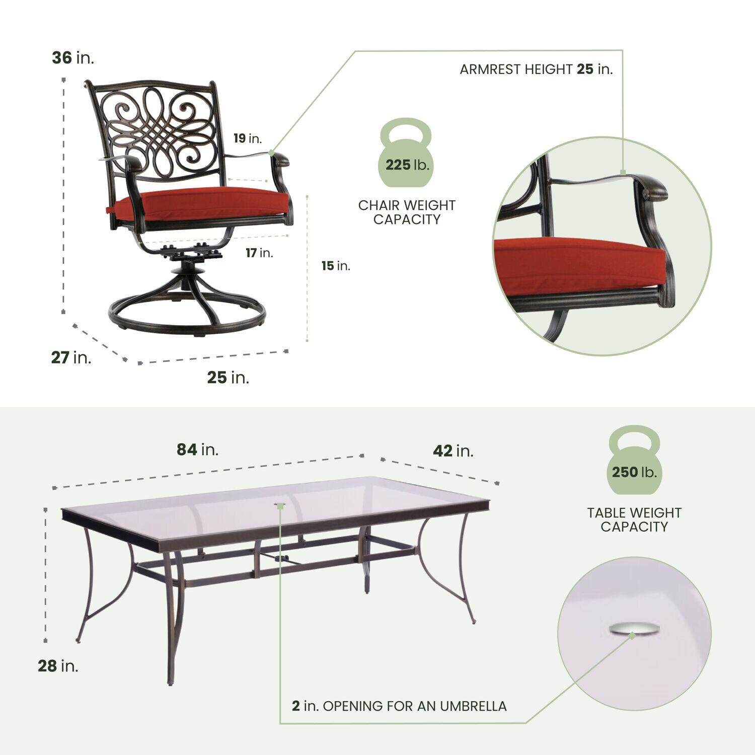 Elegant 8-Person Tempered Glass-Top Outdoor Dining Set with Red Cushions