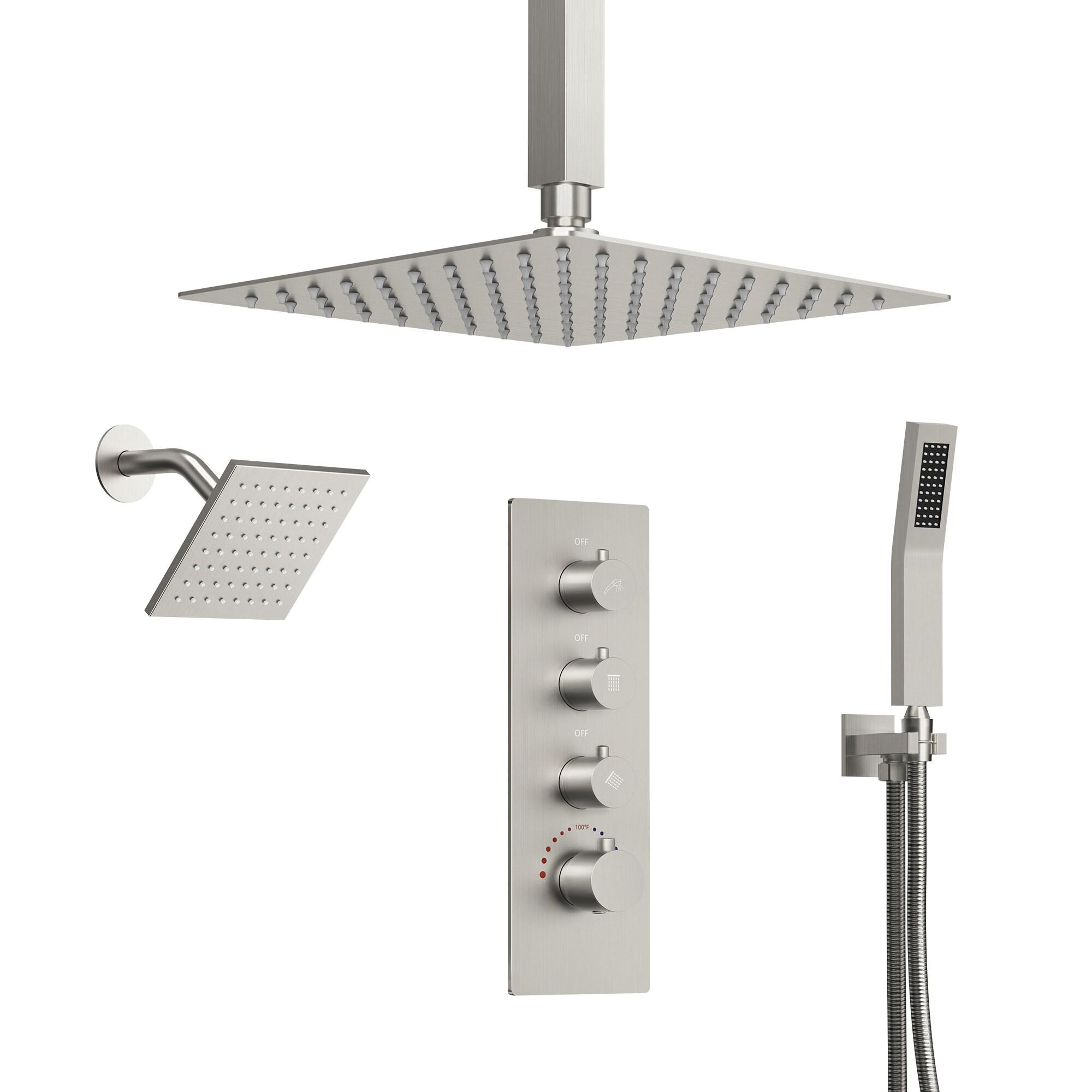 DualJetSpa 15-Spray Patterns 16" & 6" Dual Shower Head, Shower FaucetSystem with Thermostatic Rough-in Valve and Body Jets