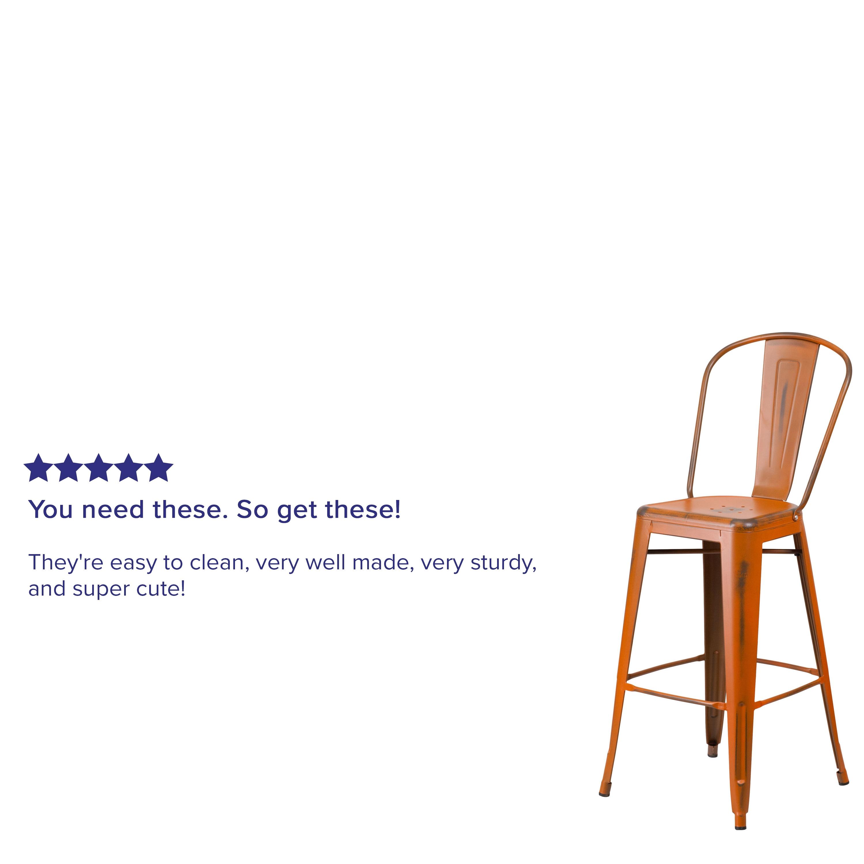 Flash Furniture Commercial Grade 30" High Distressed Orange Metal Indoor-Outdoor Barstool with Back