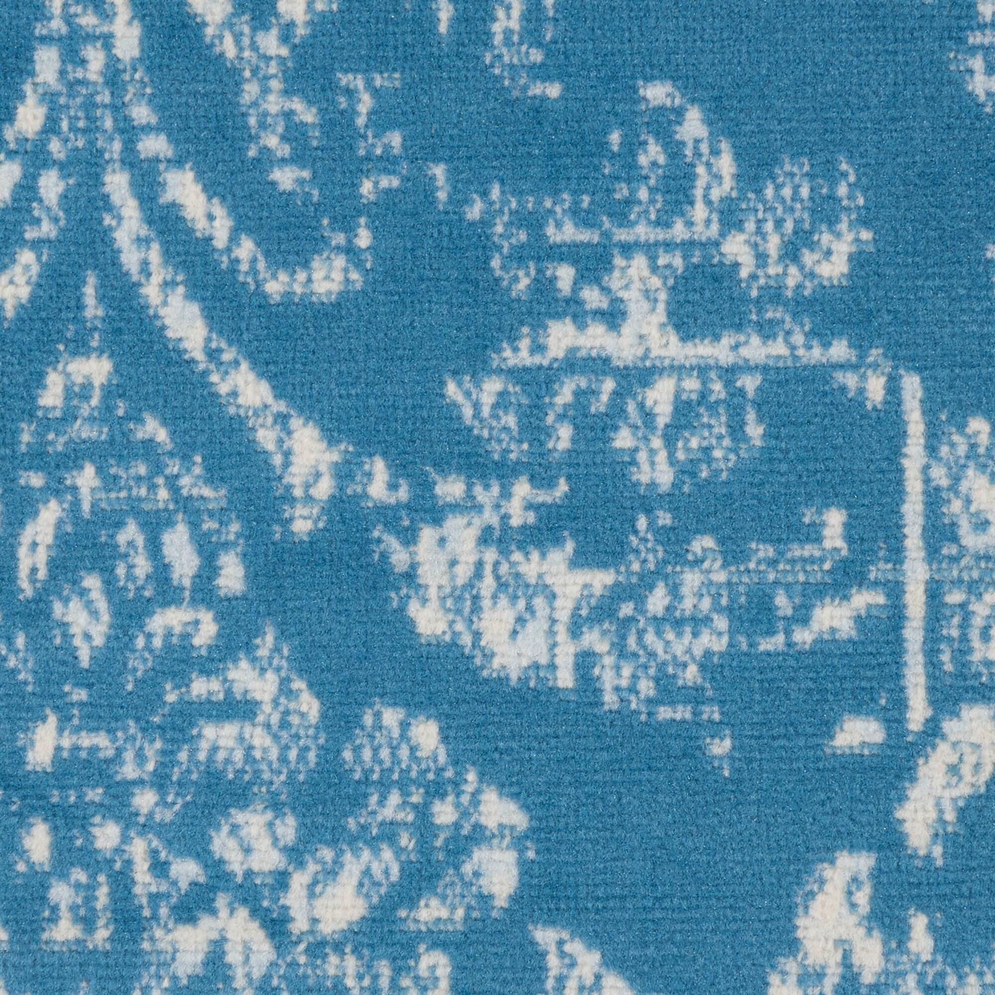 Nourison Jubilant 5'3" x ROUND (5' Round) Blue Area Rug Farmhouse Vintage Damask by Nourison