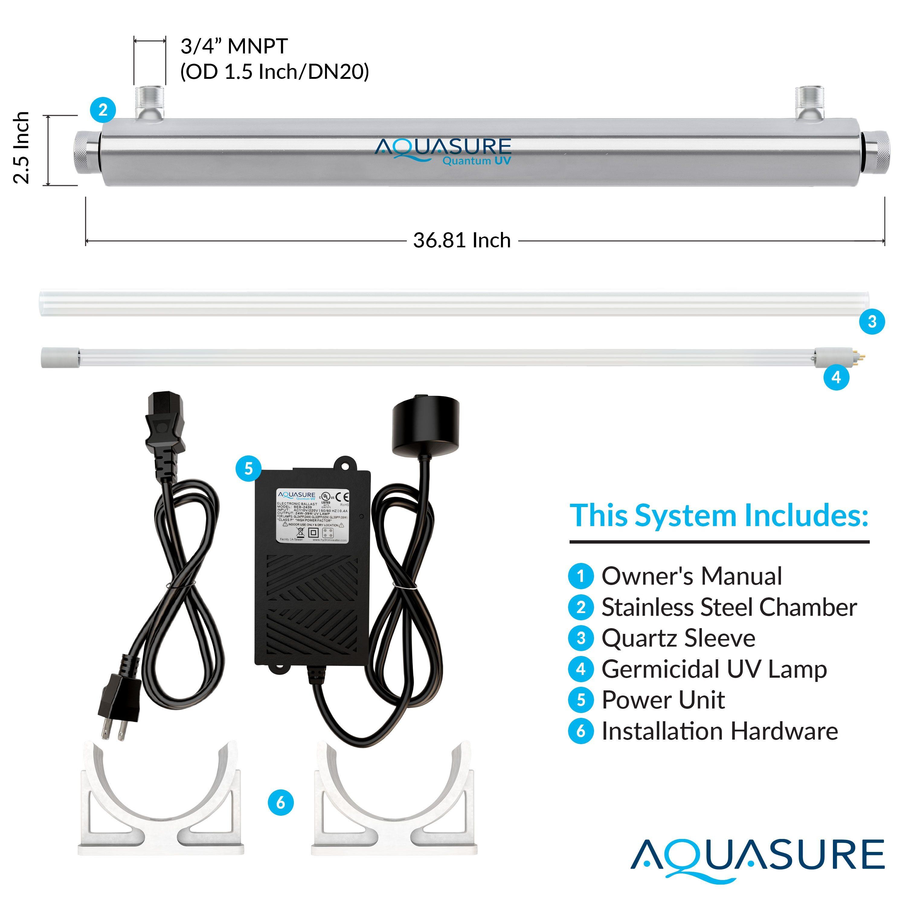 Aquasure Quantum UV 12 GPM Stainless Steel Whole House Water Filtration System