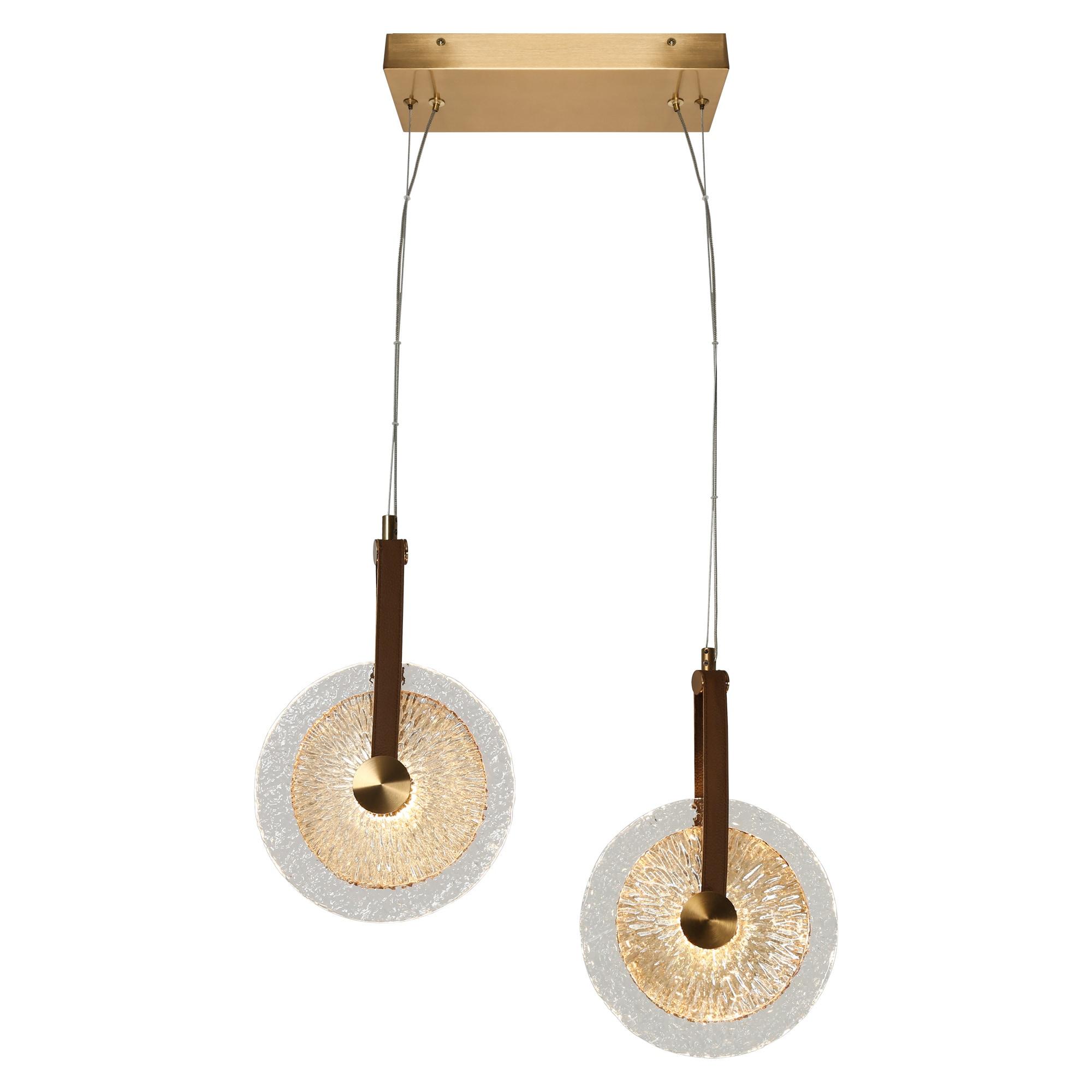 LNC Modern Gold LED 2-Light Chandelier Art Disc Design Pendant Lights for Kitchen Island Foyer