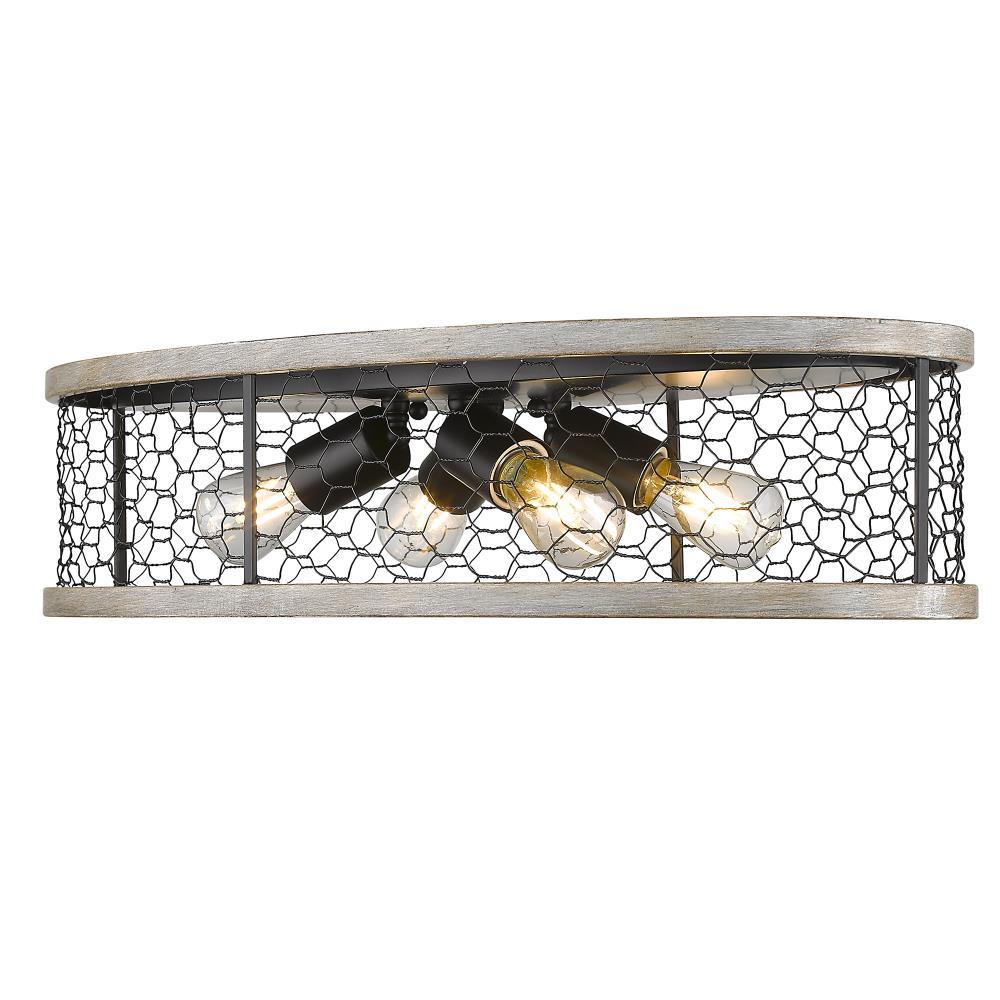 Golden Lighting Bailey 4-Light Flush Mount in Matte Black with Chicken Wire