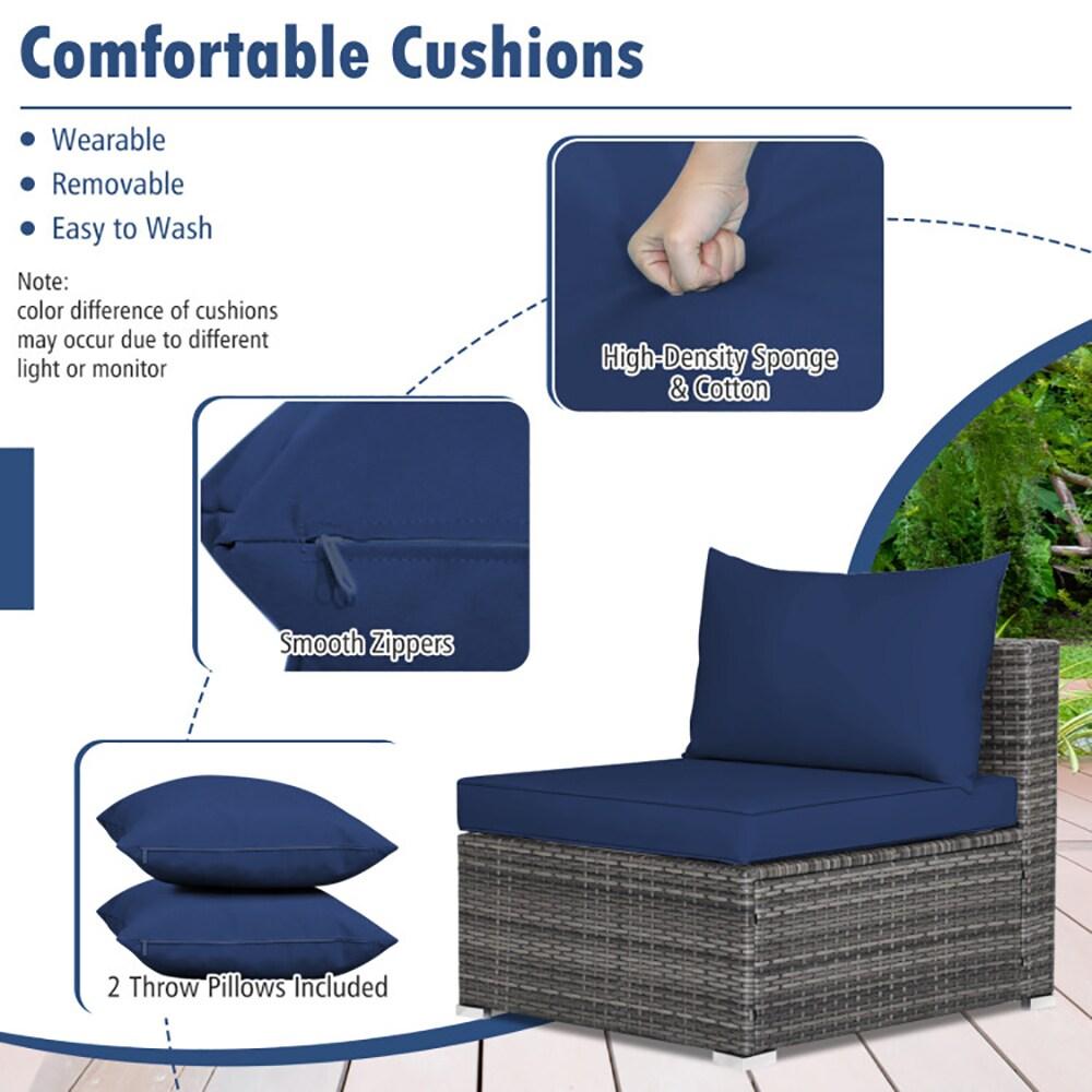 Costway 7PCS Patio Rattan Furniture Set Sectional Sofa Cushioned Garden Navy