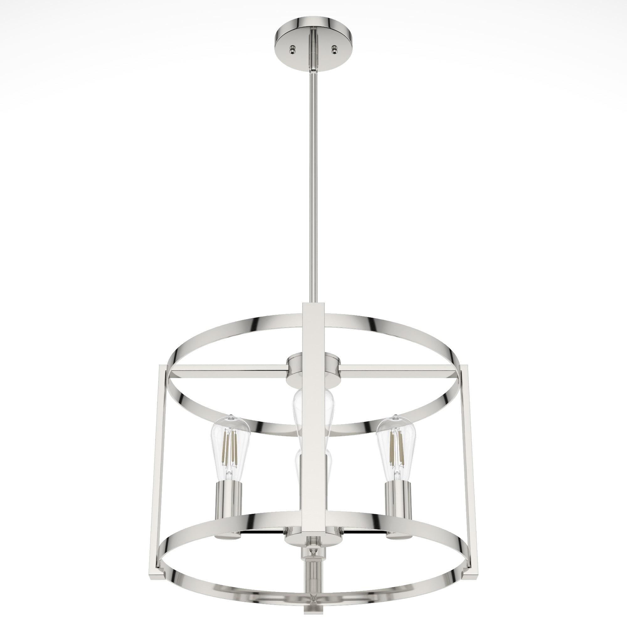 Hunter - Astwood 4-light Polished Nickel, Medium Size Chandelier, Dimmable, Caged Style, Drum Shaped, for Bedrooms, Kitchens, Dining, Living Rooms - 19957