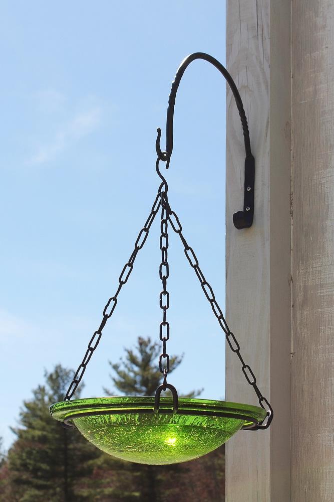 12.5" Crackle Glass Hanging Birdbath Bowl Fern Green - ACHLA Designs: Weather-Resistant, No Assembly Required