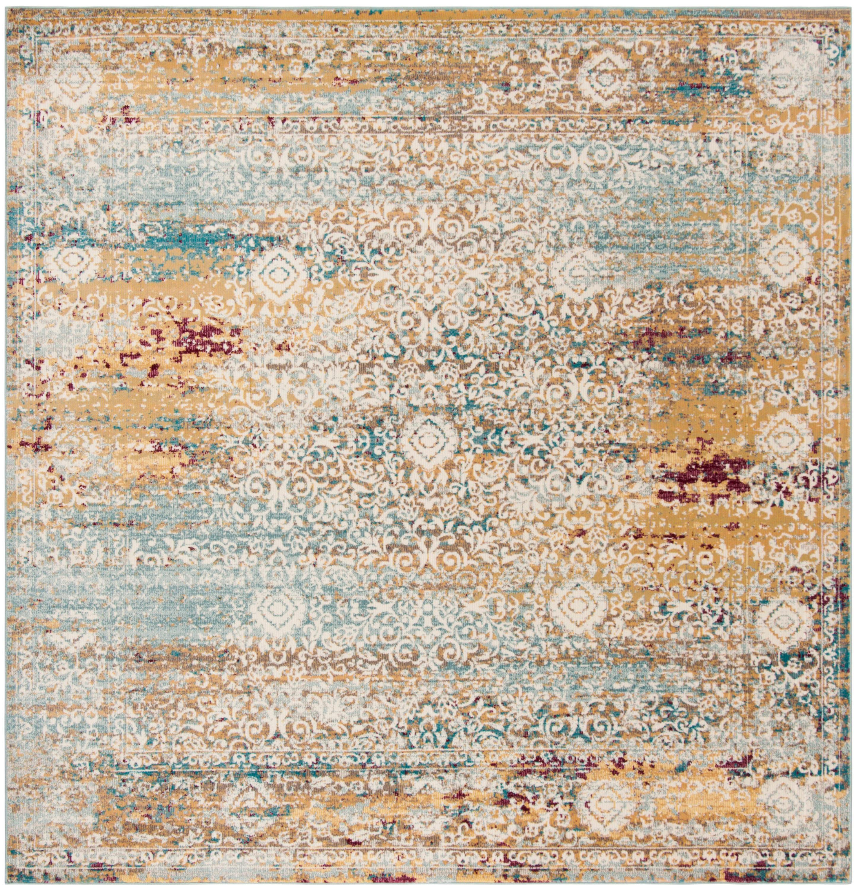 Aria ARA183 Power Loomed Area Rug - Yellow/Cream - 6'5"x6'5" - Safavieh.
