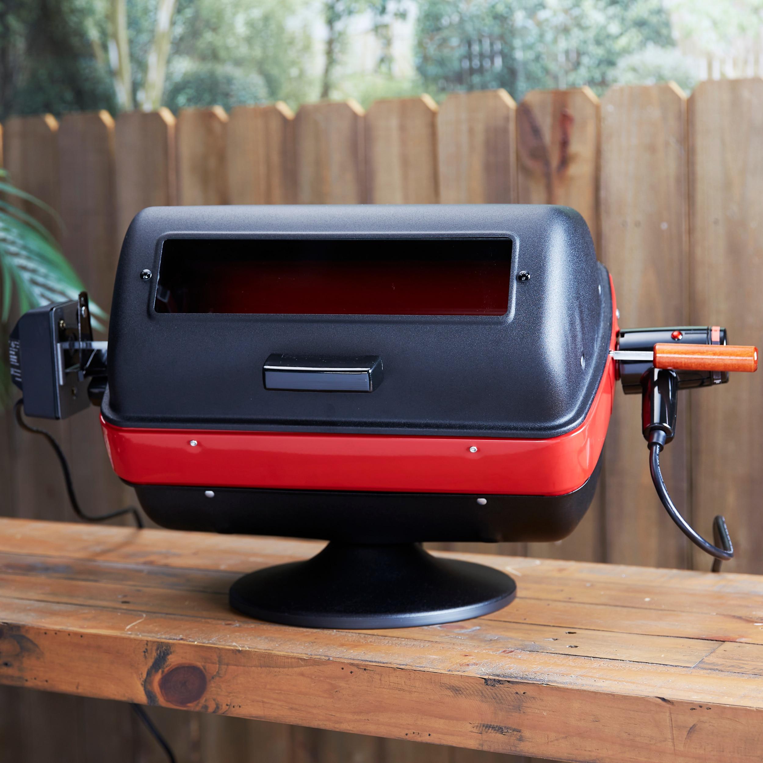 Americana Black and Red Electric Rotisserie Tabletop Grill