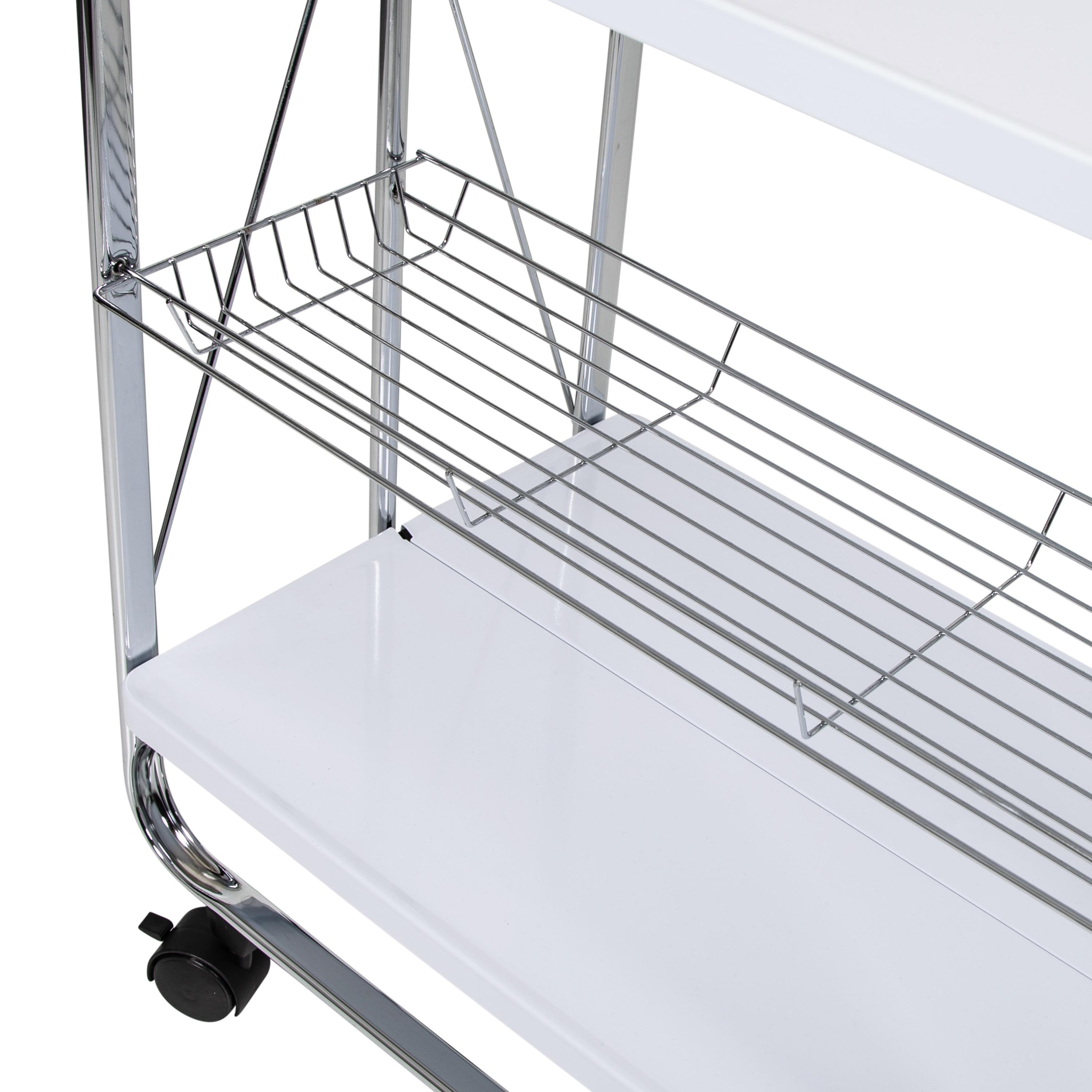 Honey-Can-Do Foldable Cart White/Chrome: Utility Storage Cart, Rolling & Collapsible, 2 Shelves, Steel, Universal Placement