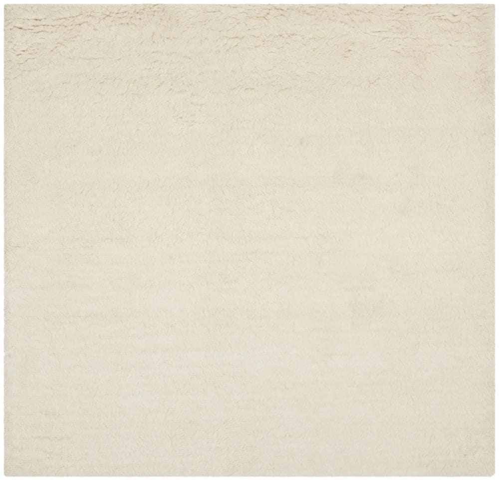 SAFAVIEH Flokati Gisselle Solid Wool Area Rug, Ivory, 6' x 6' Square