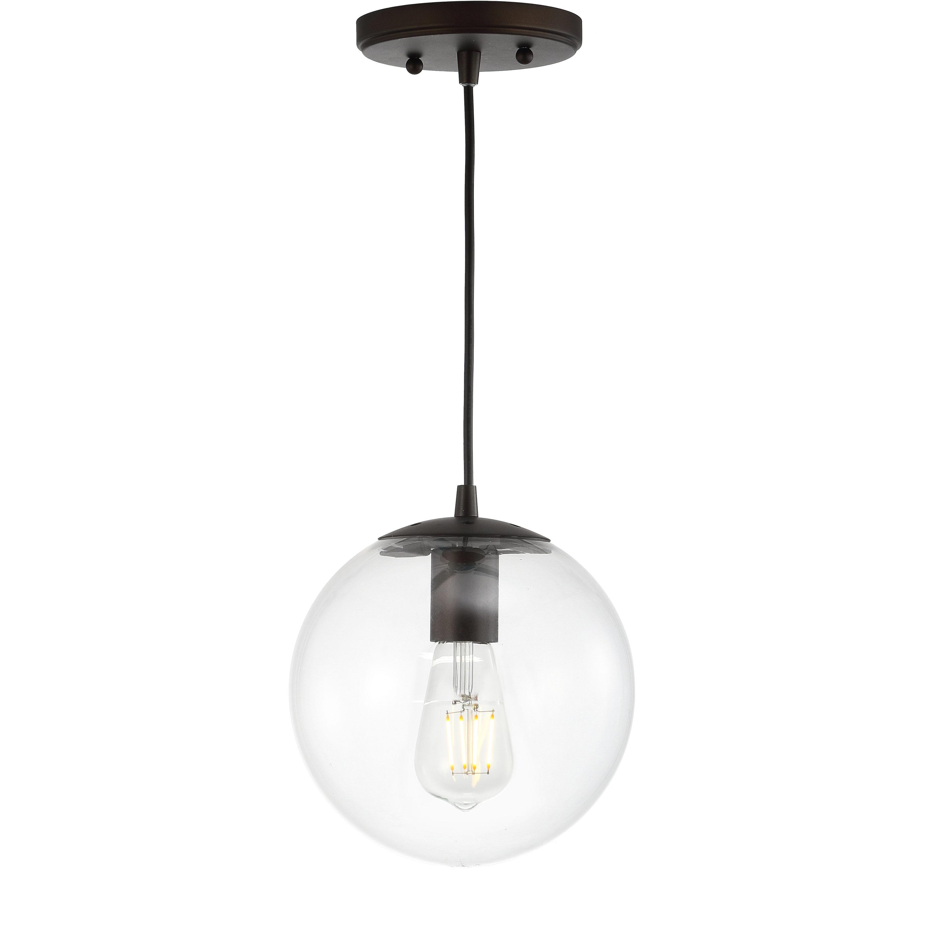 Bleecker 7.75" Metal/Glass Globe LED Pendant, Clear/Oil Rubbed Bronze