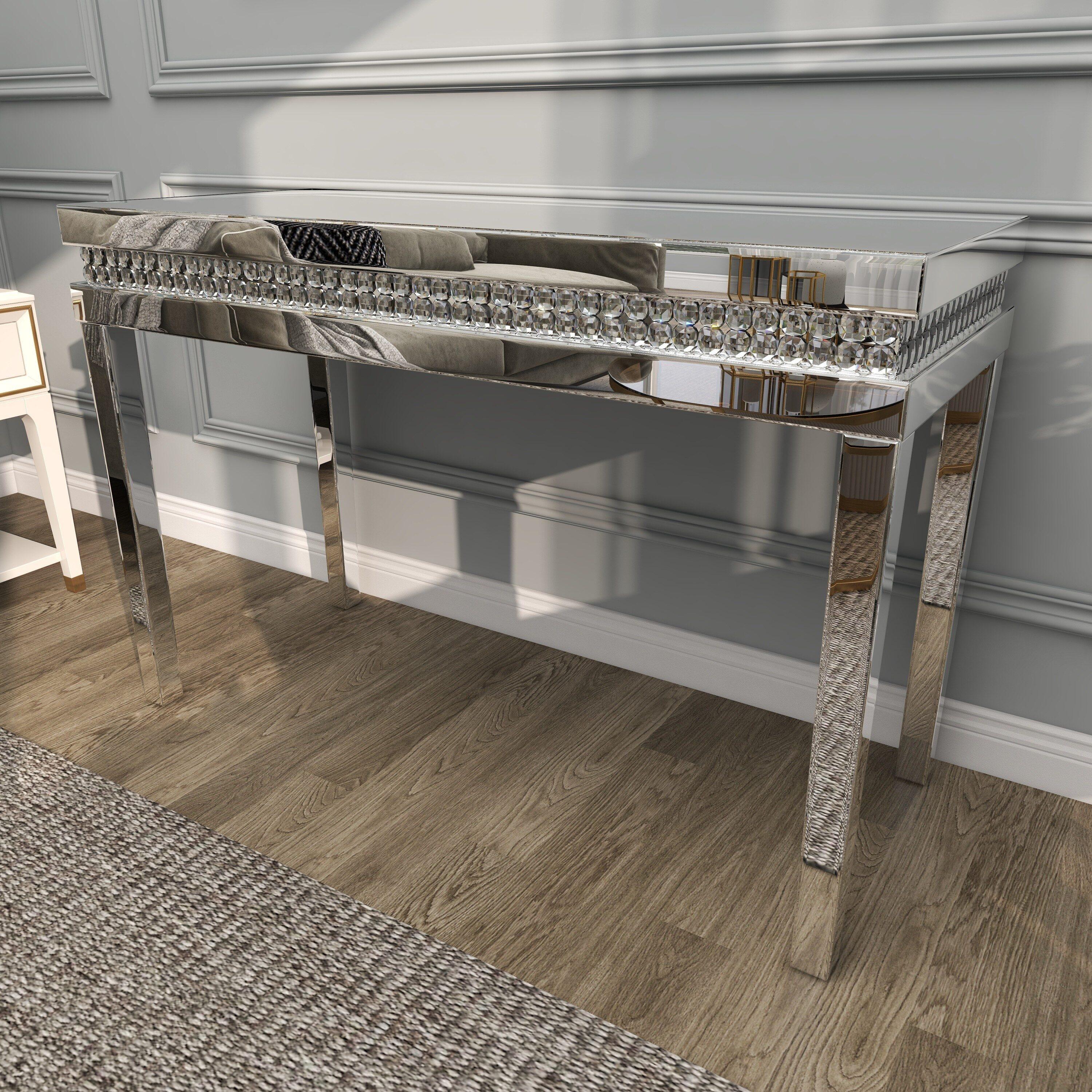 DecMode 47" x 32" Silver Glass Mirrored Console Table, 1-Piece