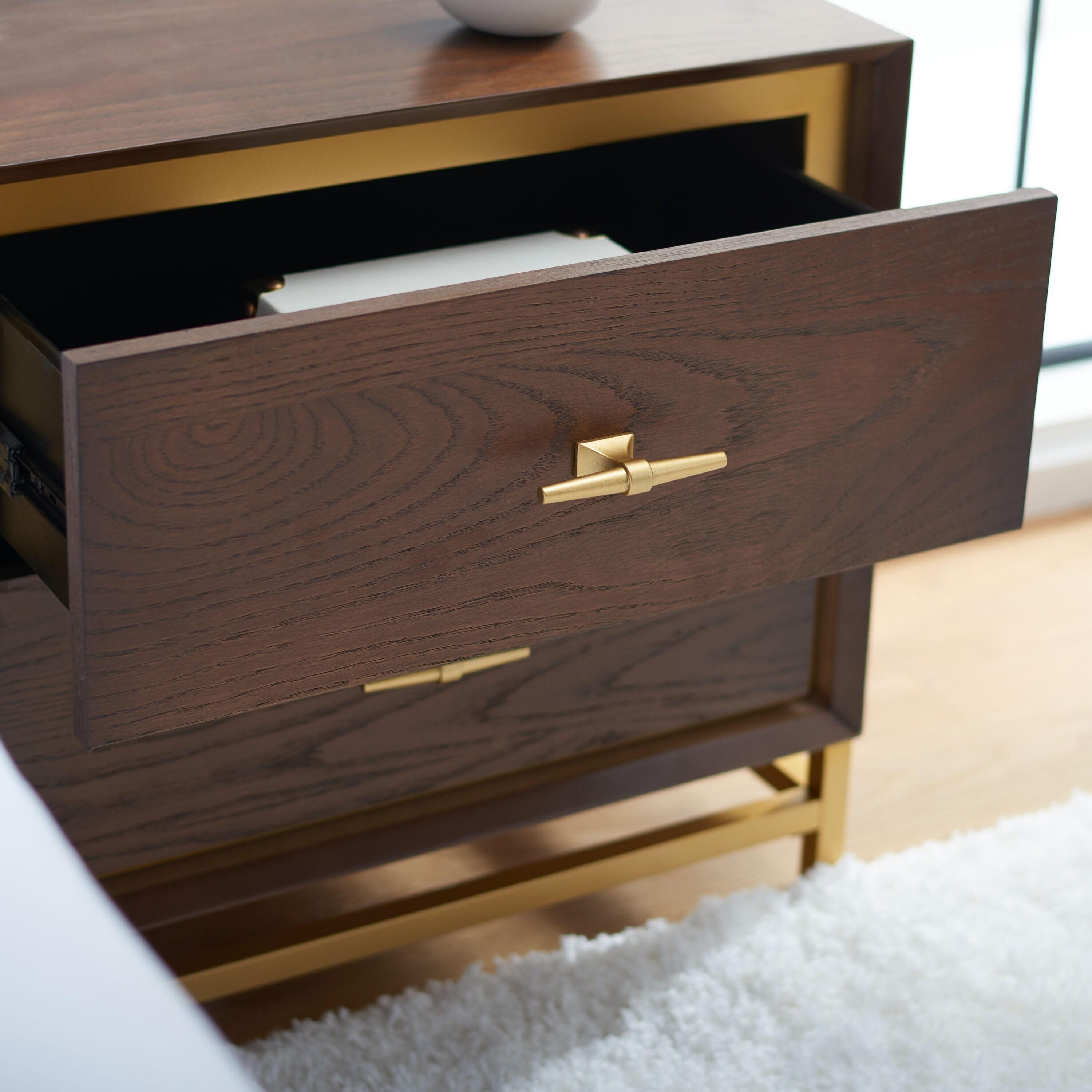 Fenno 2 Drawer Nightstand - Walnut/Brass - Safavieh.