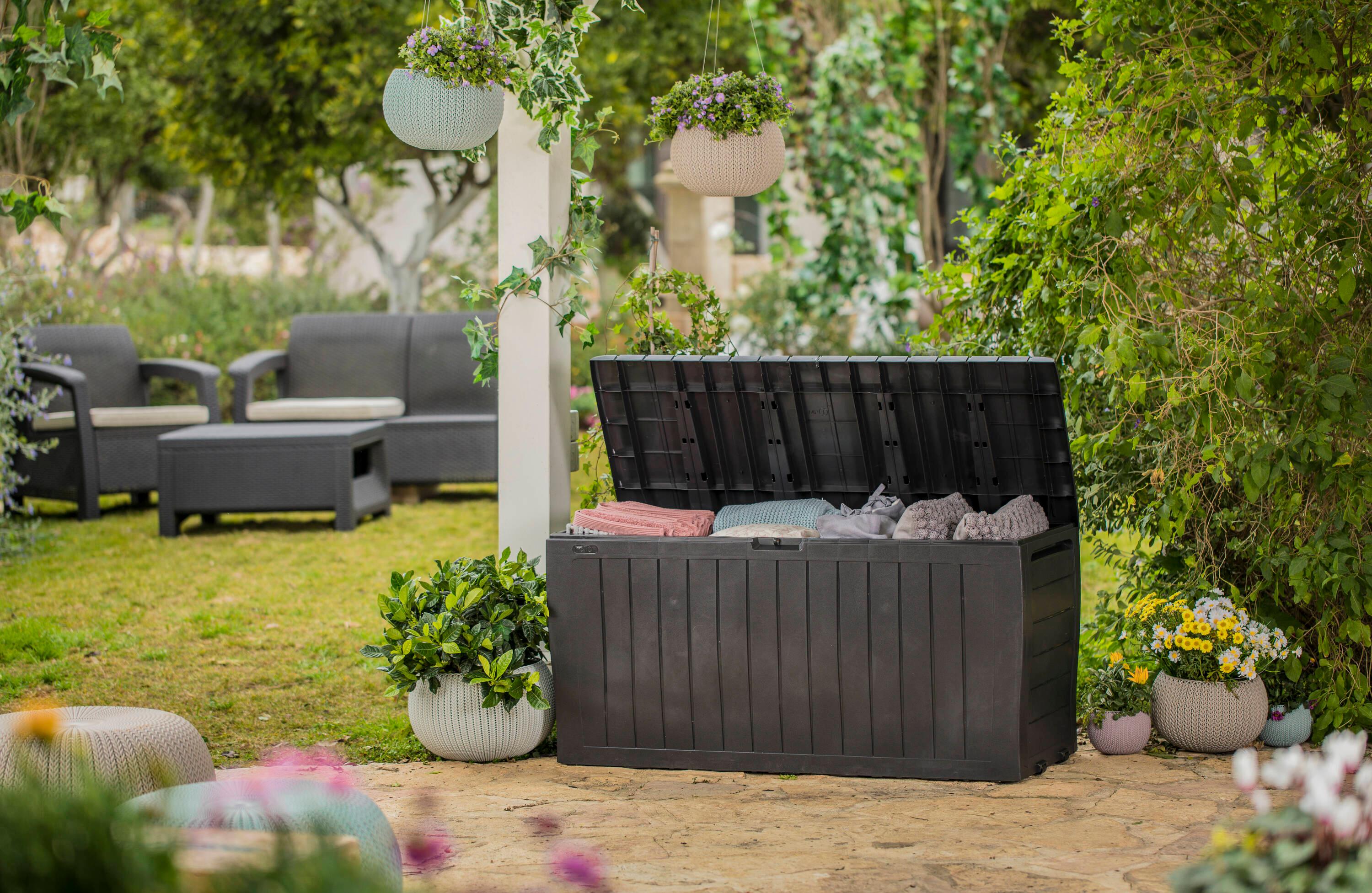 NATIONAL WINDOW 71 Gallon Resin Outdoor Storage Box For Patio Storage Mats, Throw Pillows, Garden Tools And Pool Floats