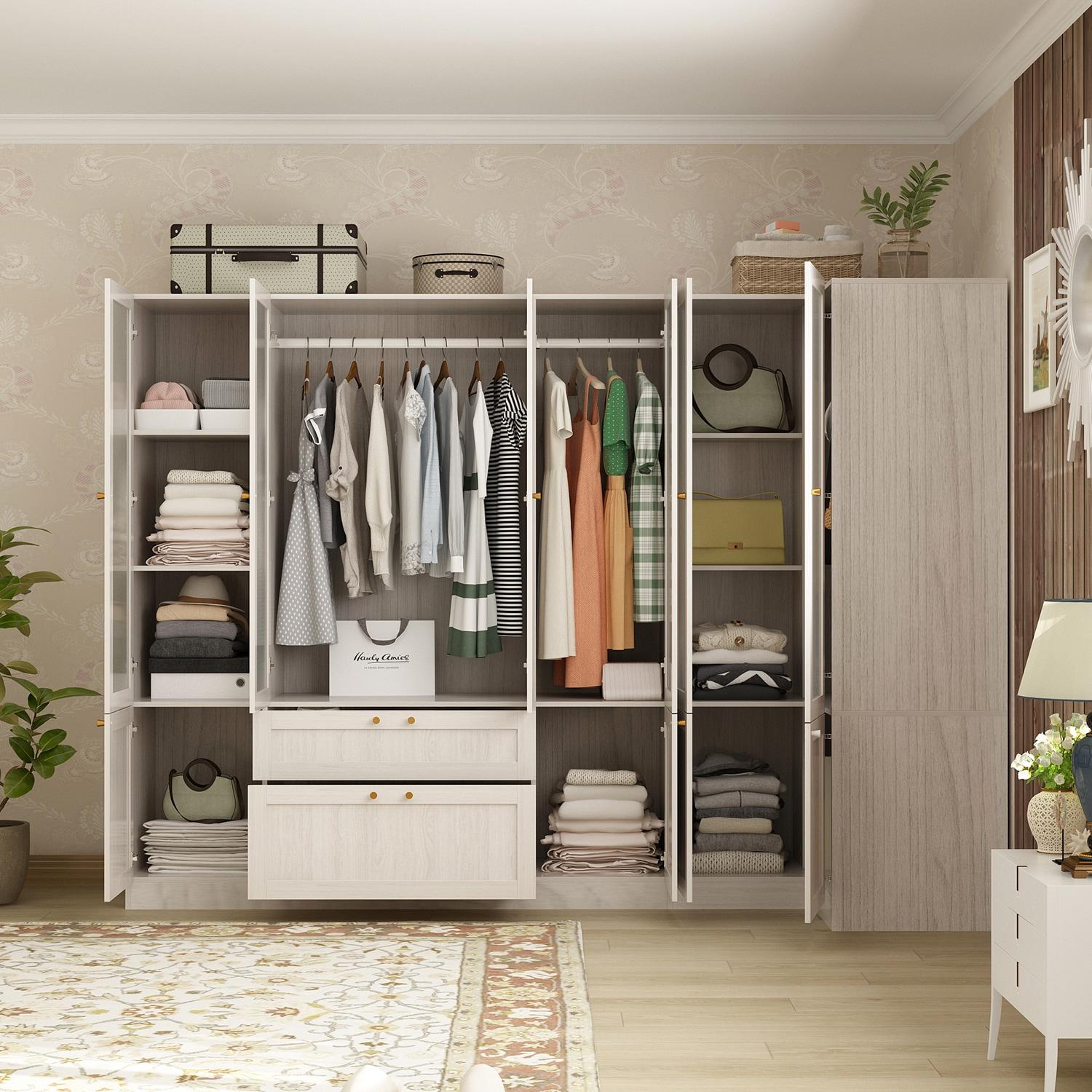 FUFU&GAGA Modern Simple Wardrobe Frosted Glass Door Combination Clothes Storage Cabinet Armoire