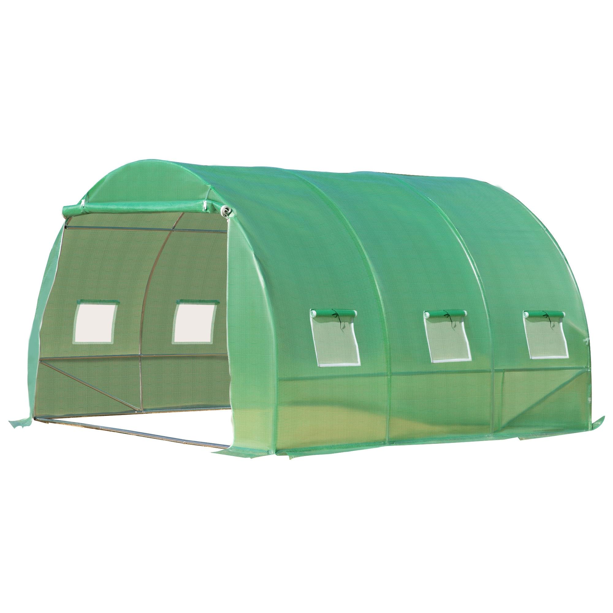 Outsunny 10' x 10' x 6.5' Walk-in Tunnel Hoop Greenhouse, Polyethylene PE Cover, Steel Frame, Roll-Up Zipper Door & Windows for Flowers, Vegetables