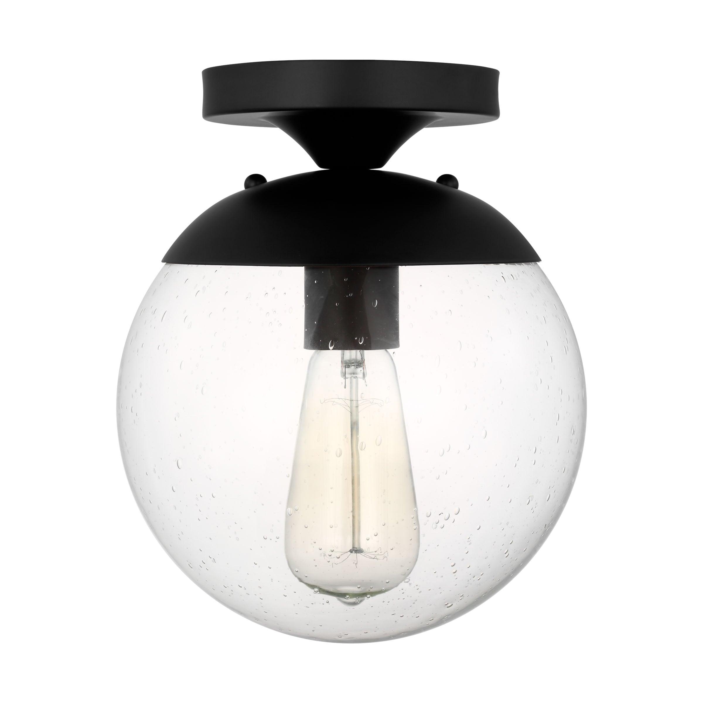 Midnight Black Globe Semi Flush Mount with Clear Seeded Glass