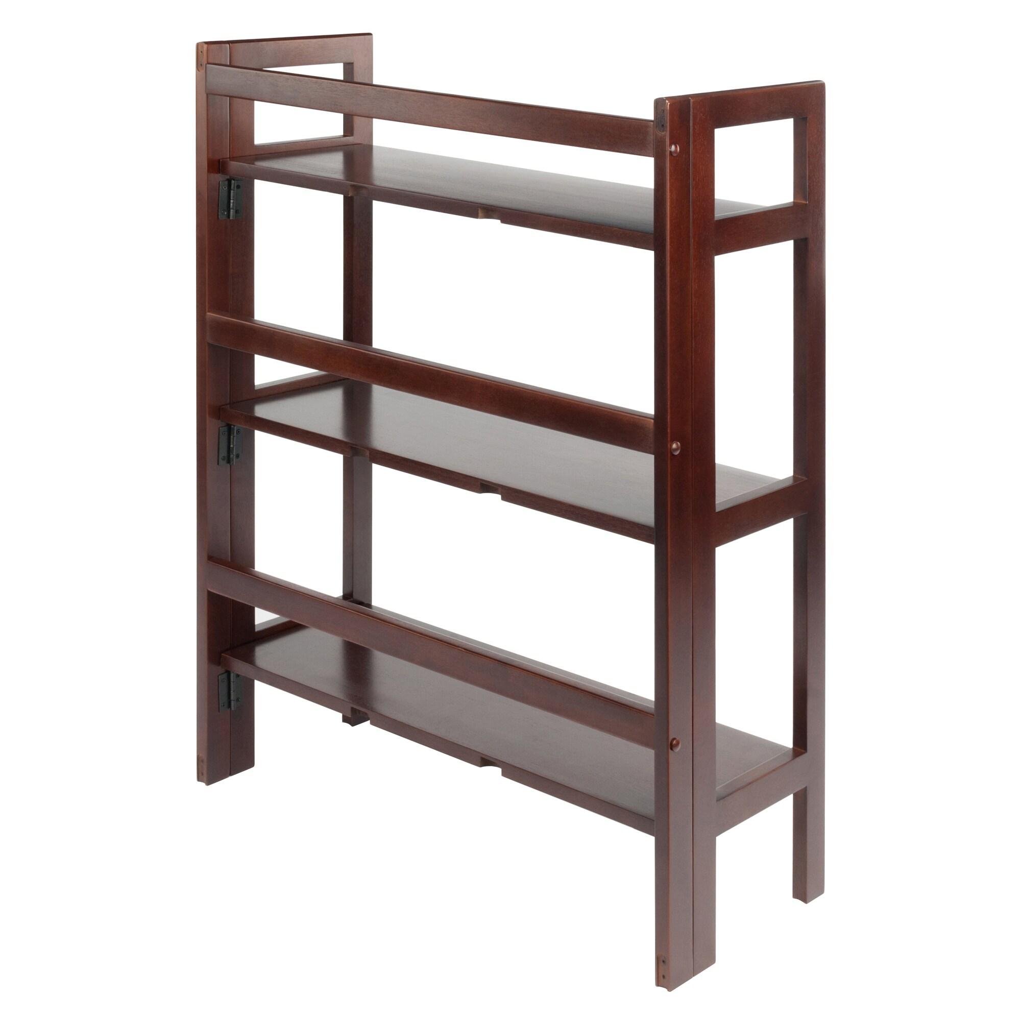 38.54" Terry Folding Bookshelf Walnut - Winsome: Solid Beech Wood, Mid-Century Modern, 3 Fixed Shelves