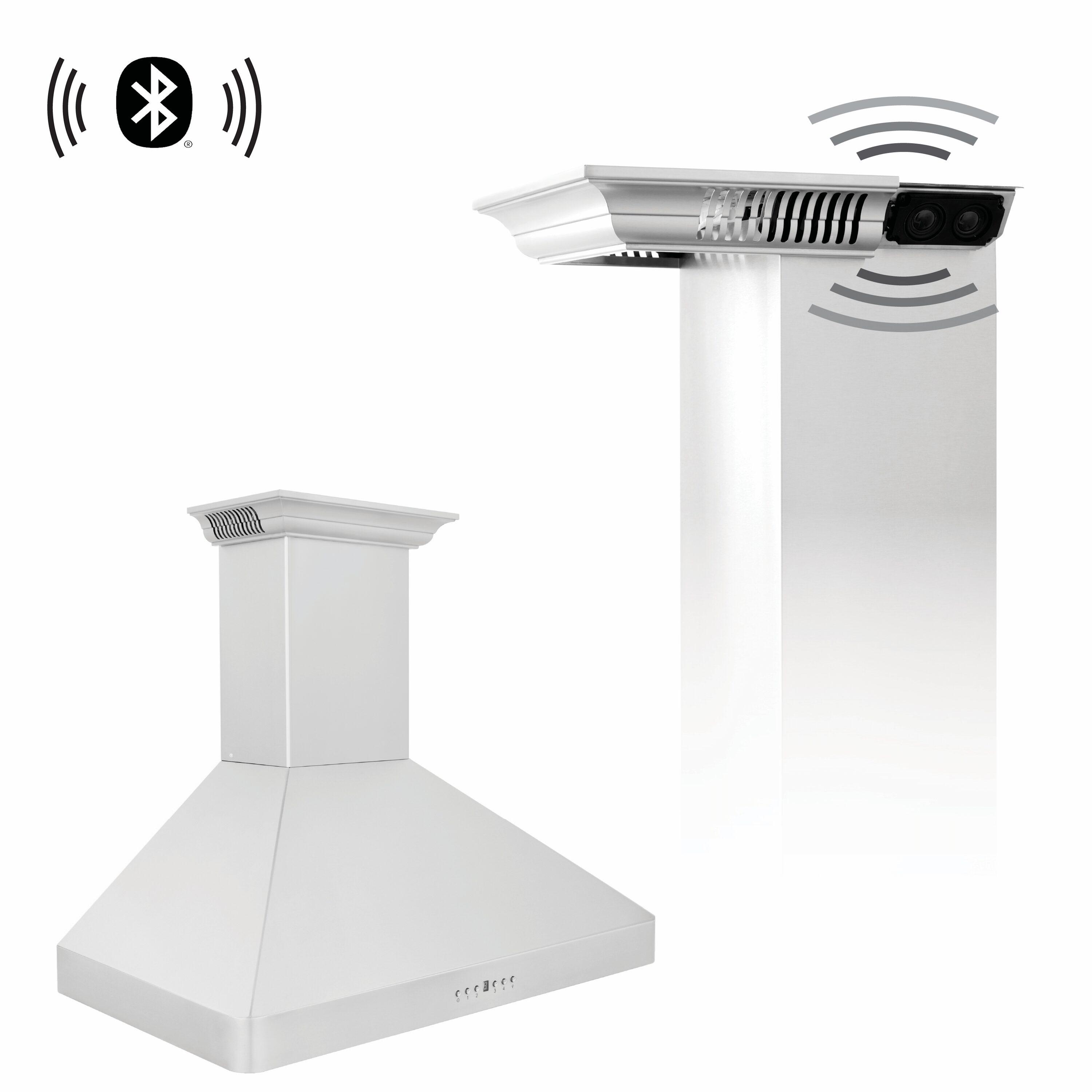 30 in. ZLINE CrownSoundDucted Vent Wall Mount Range Hood in Stainless Steel W/ Bluetooth Speakers (KF2CRN-BT-30)
