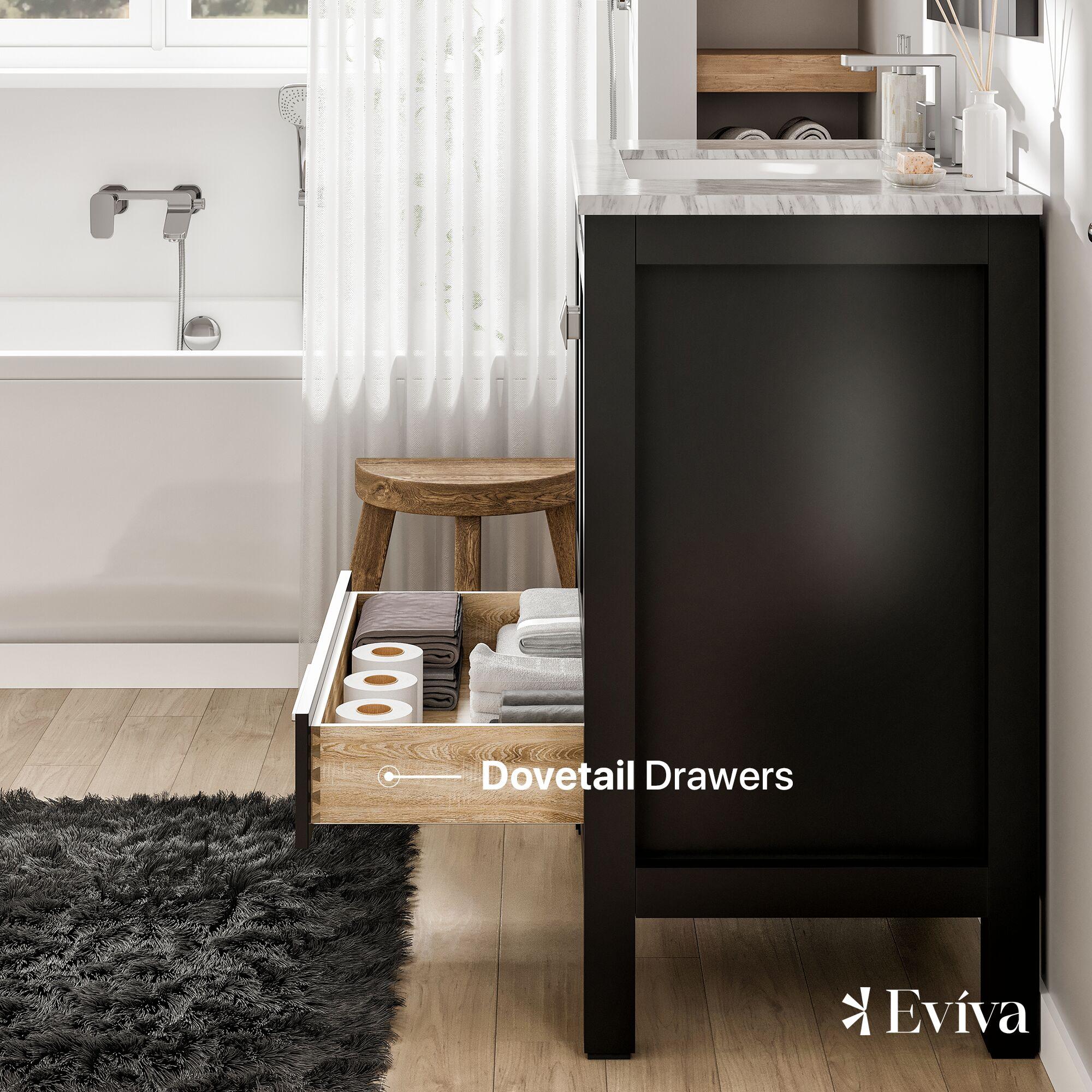 Eviva Aberdeen 30" Espresso Transitional Bathroom Vanity w/ White Carrara Top